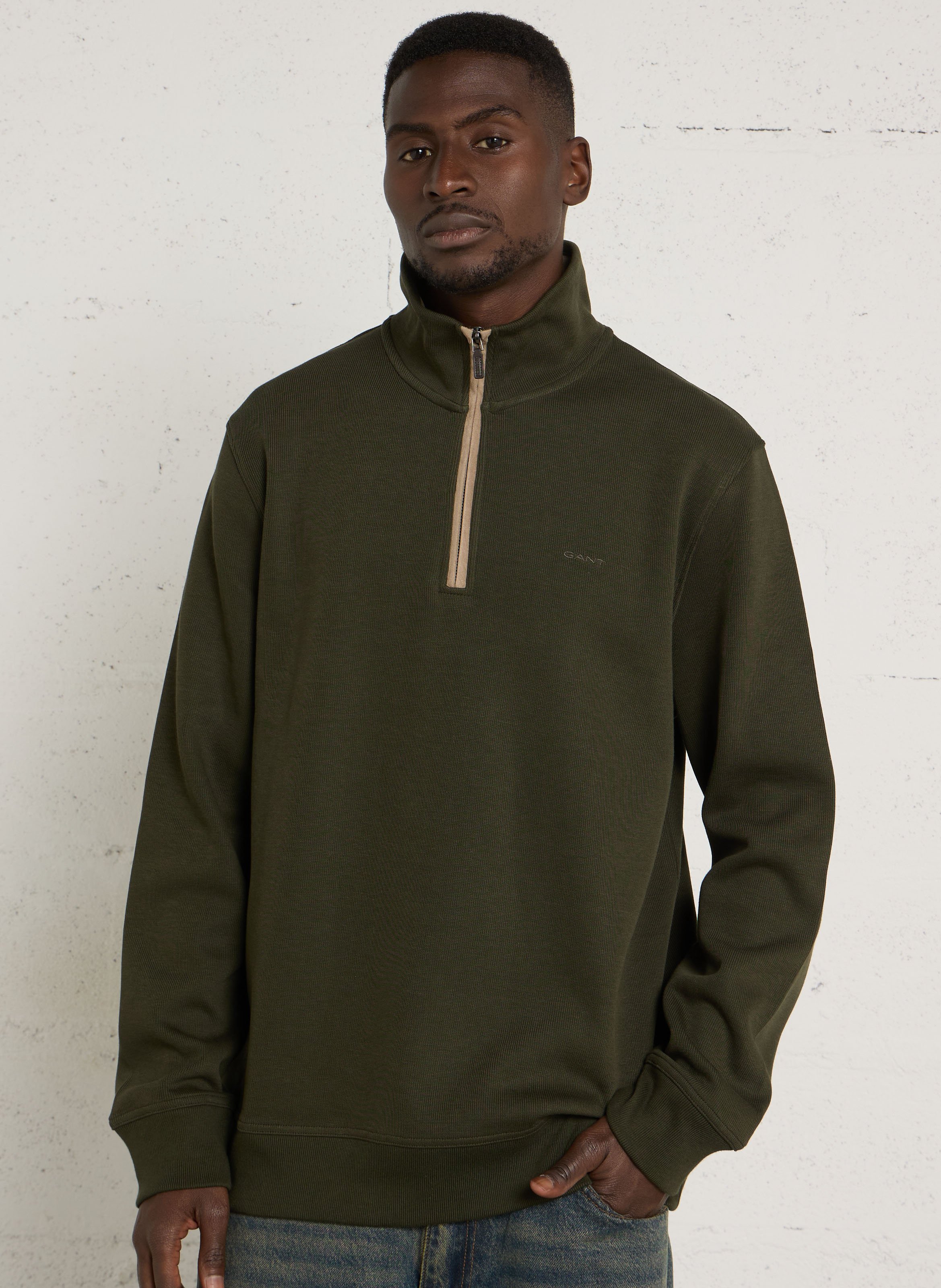 Cotton sweater with polo collar GANT Green