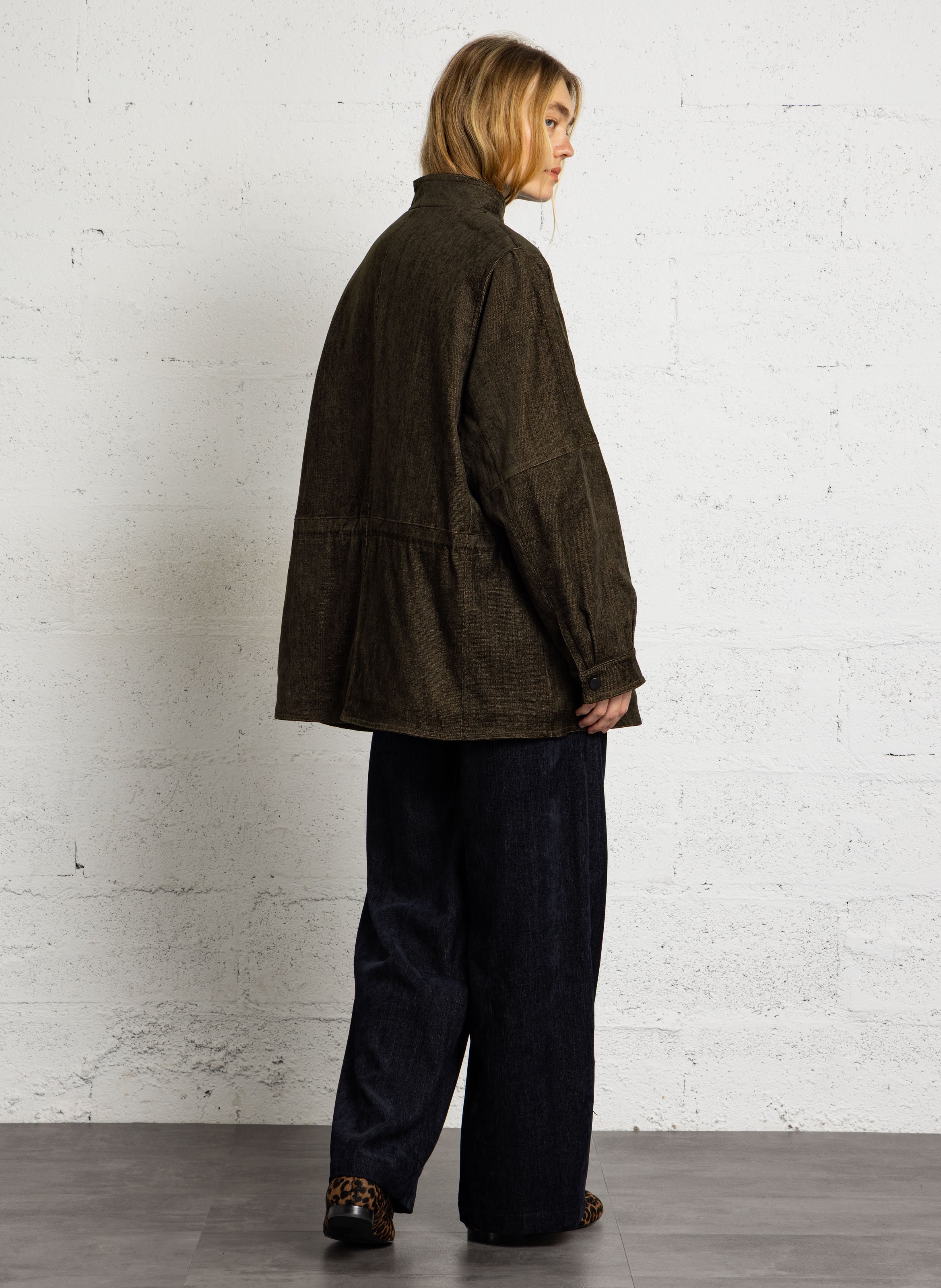 Weiter, einfarbiger Blouson mit Knöpfen SEE U SOON Khaki