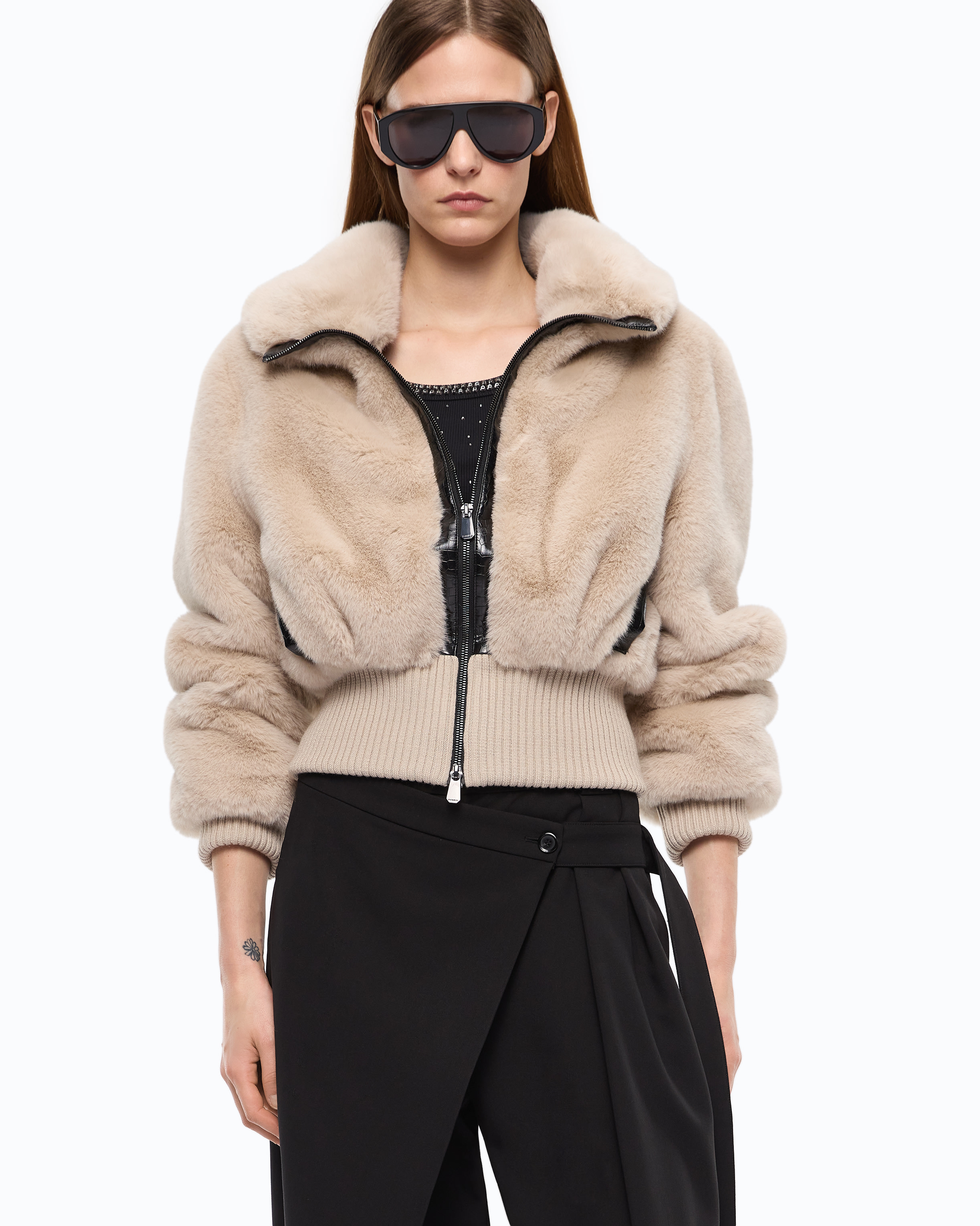 Faux fur bomber jacket PINKO Beige