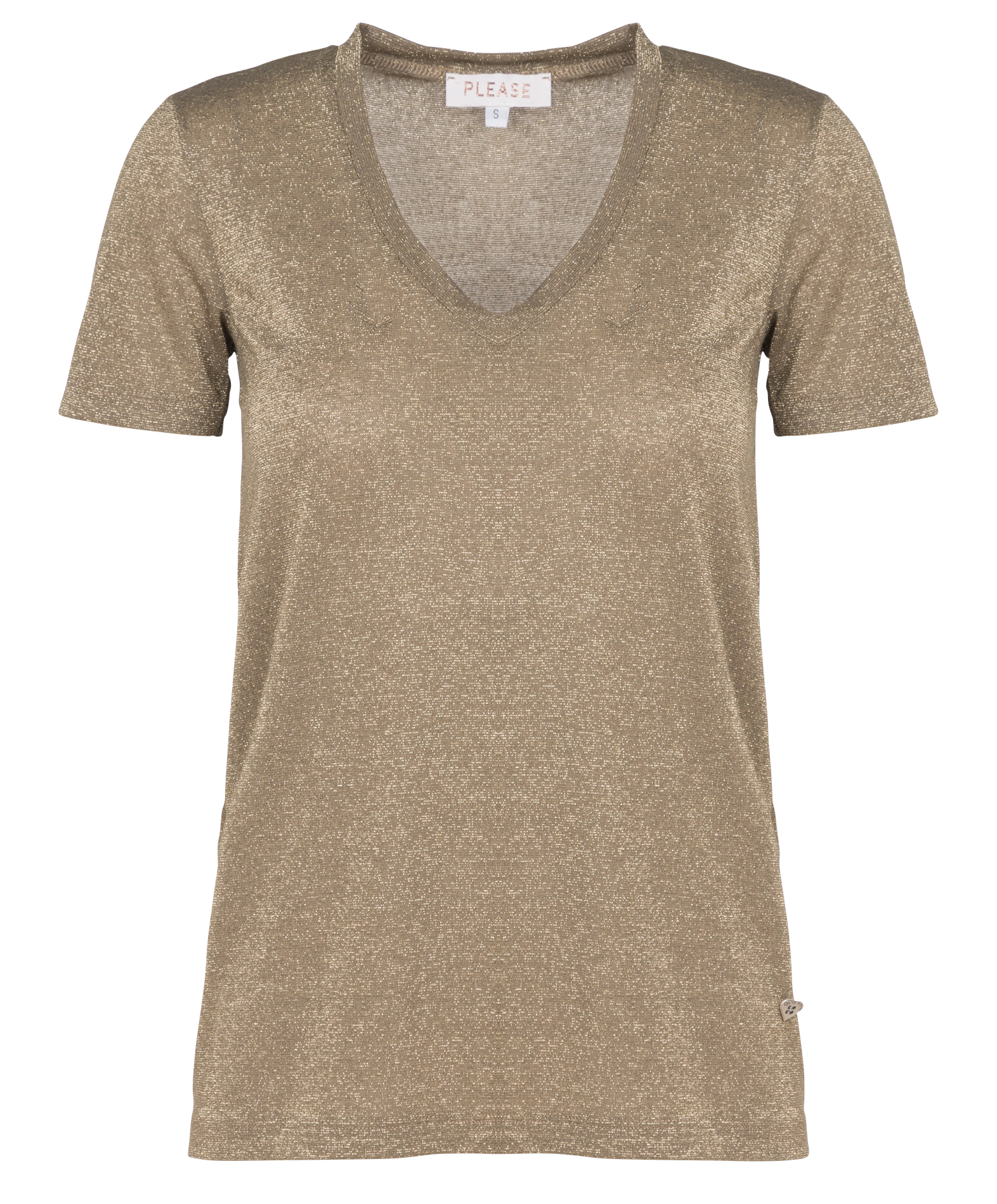T-shirt col V en fibres métallisées PLEASE Kaki