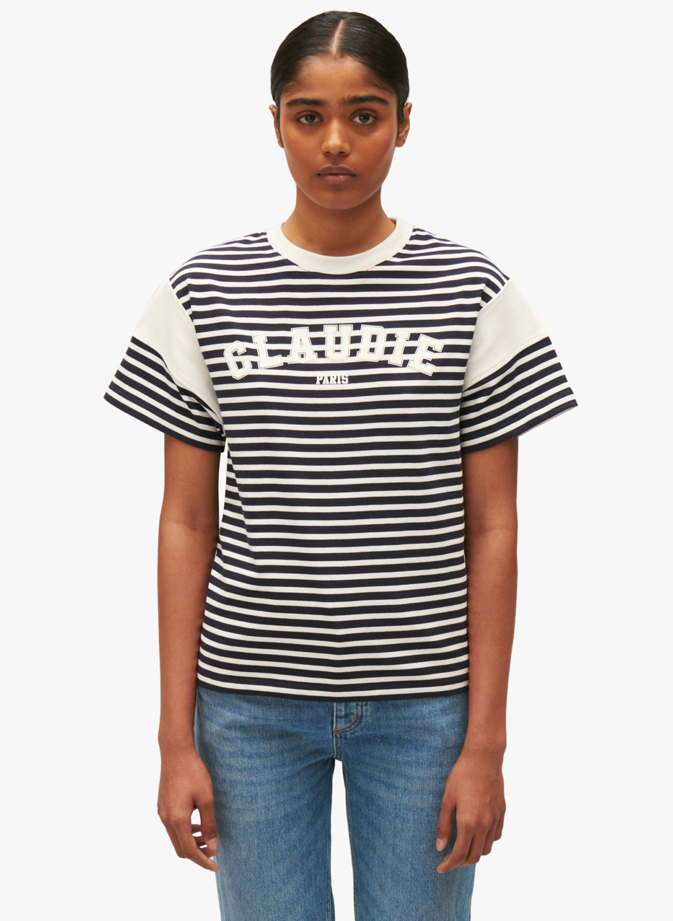 Multicolored Round neck striped cotton T shirt