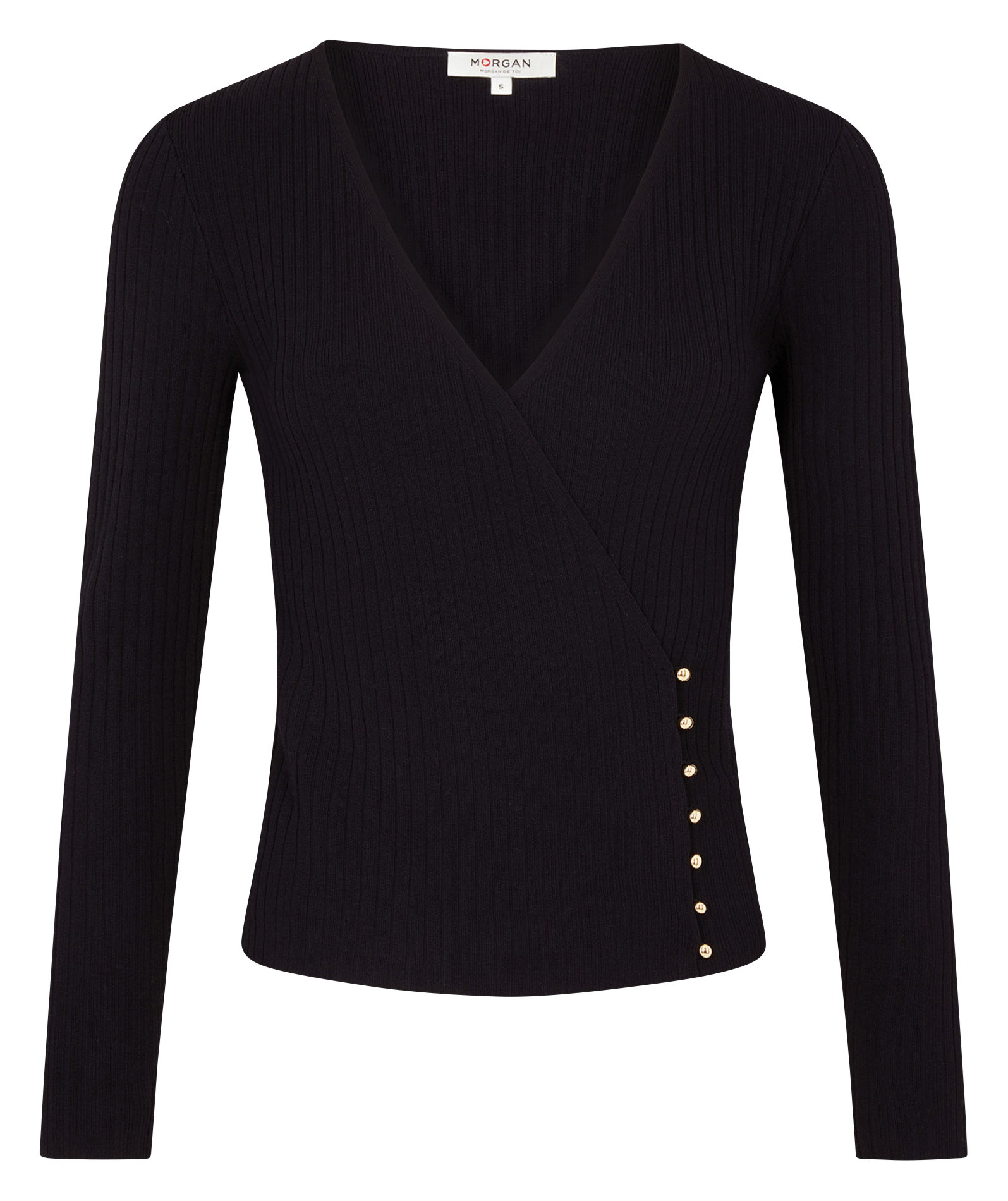 Figurbetonter Strickpullover mit Wickelkragen MORGAN Blau