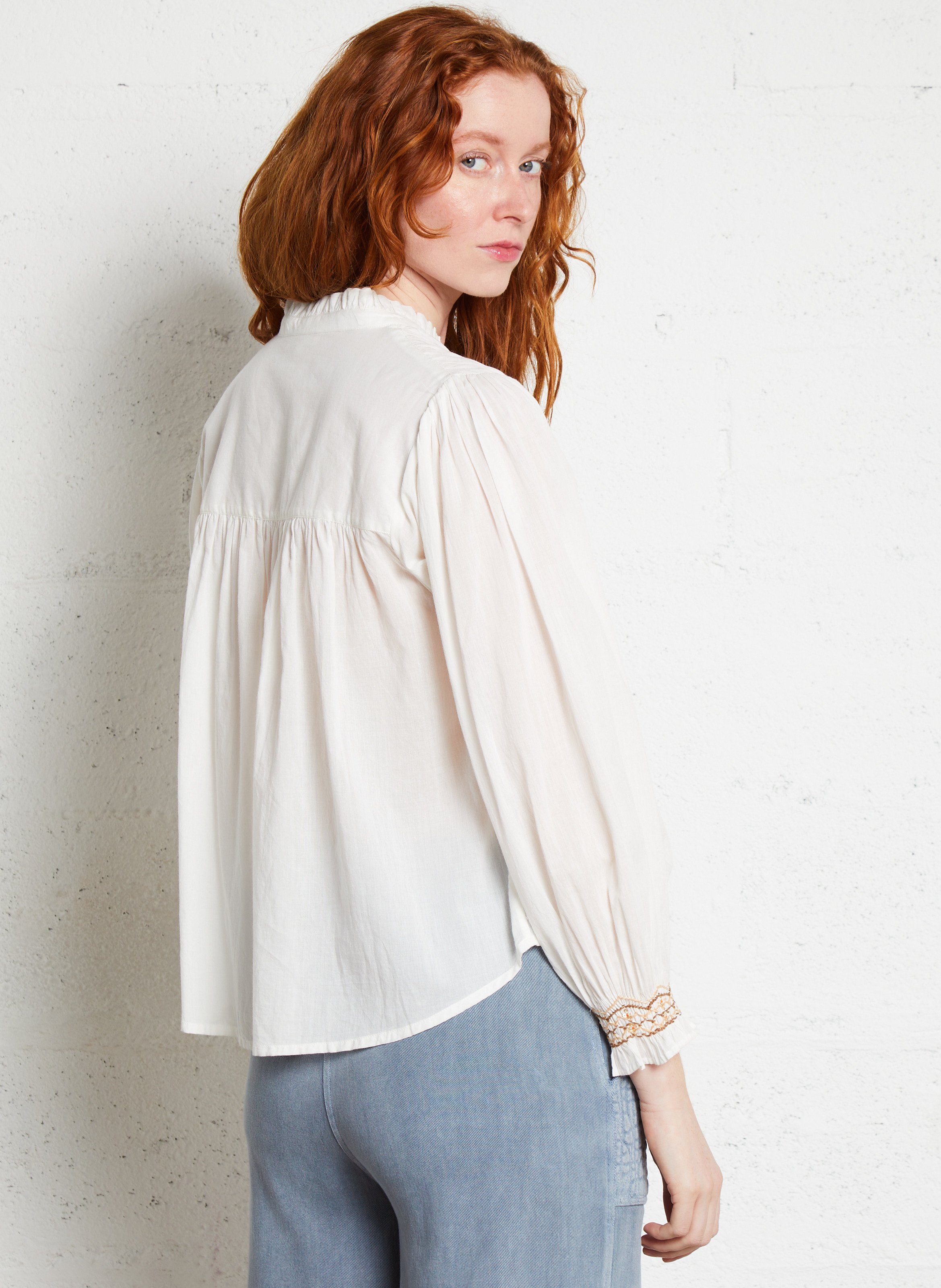 Round neck organic cotton blouse LOUISE MISHA White