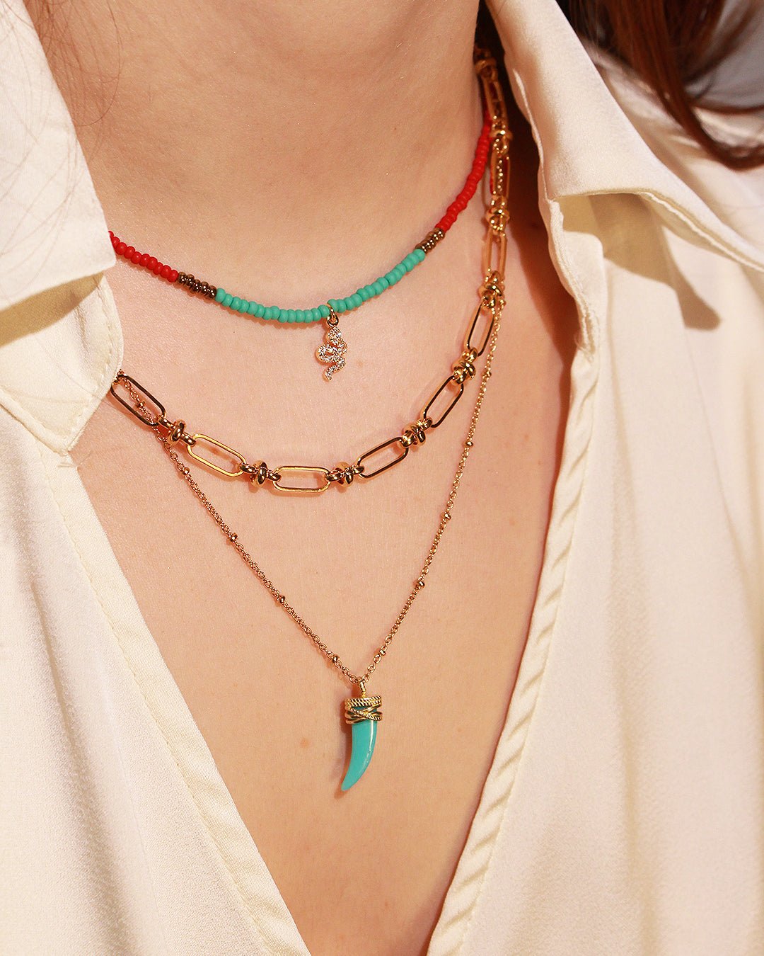 Gold-plated tribe necklace NILAI Blue