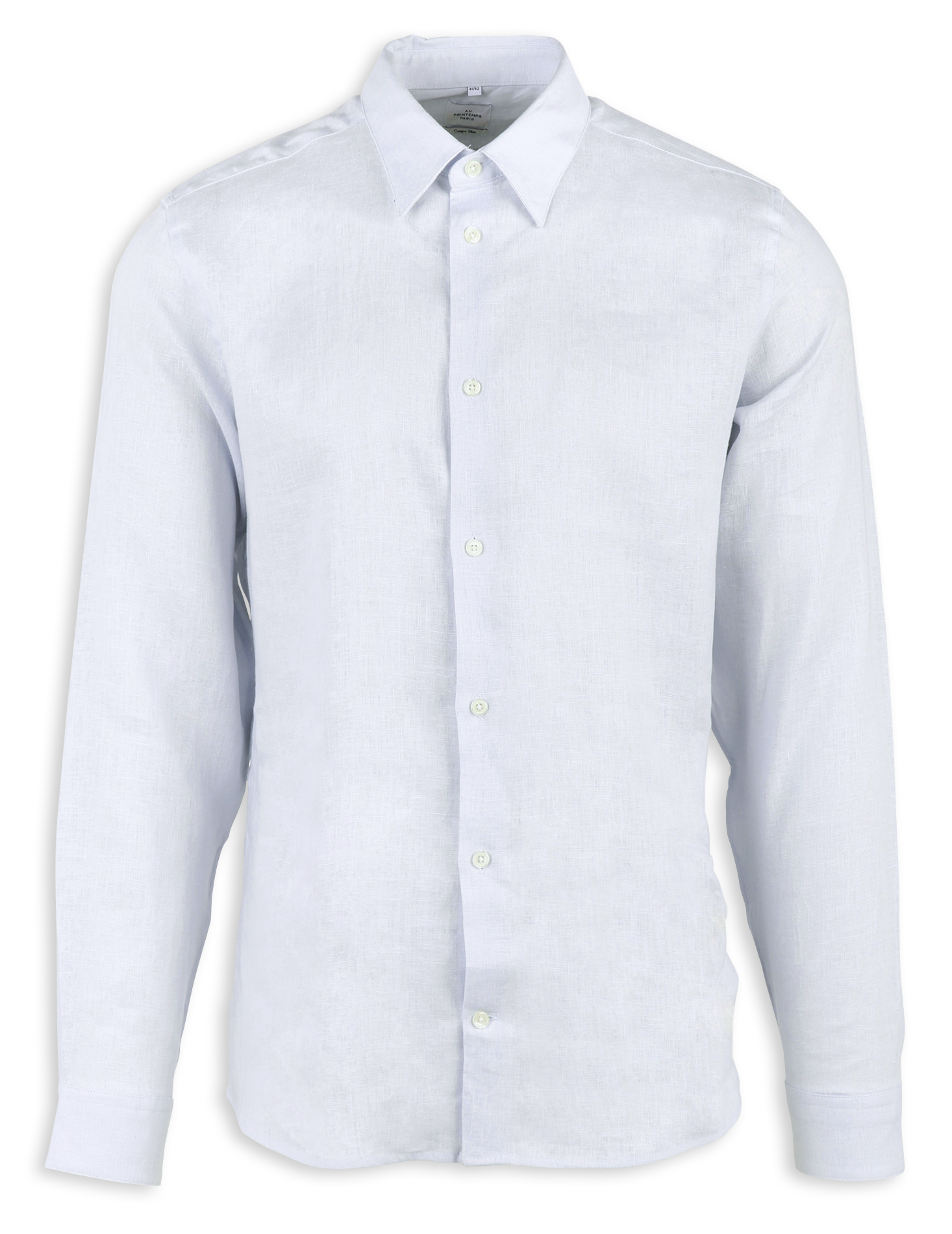 Gerade geschnittene Leinenbluse mit V-Dekolleté und Taschen AU PRINTEMPS PARIS Blau