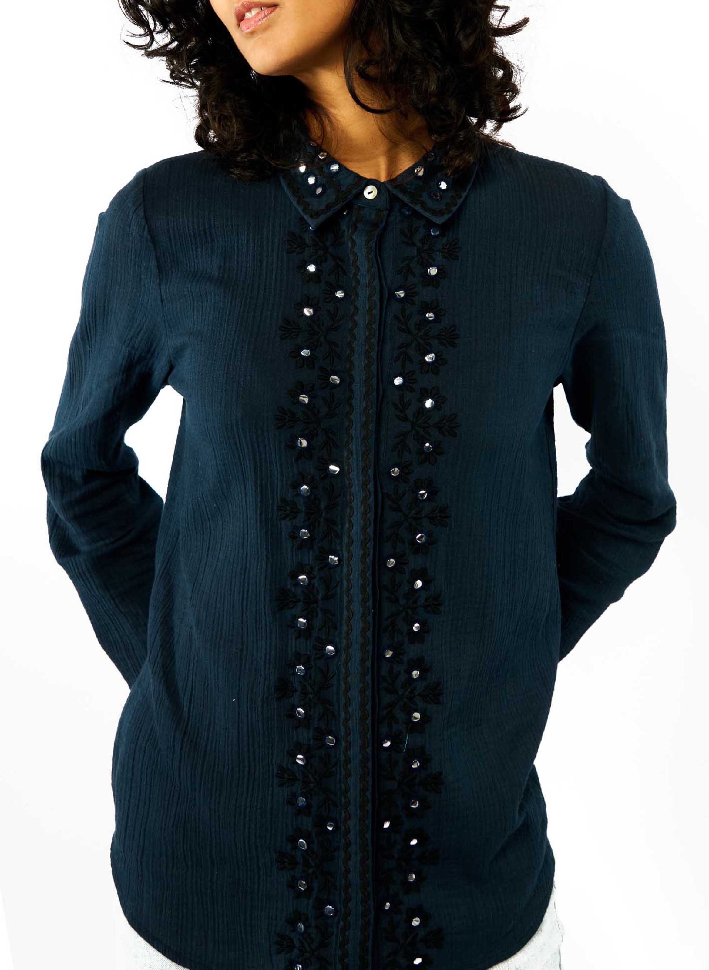 Cotton shirt with classic collar WILD Blue