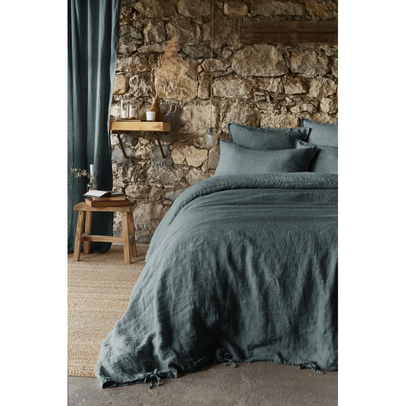 "Soline" Linen Washed Duvet Cover - All Sizes L'EFFET PAPILLON Grey