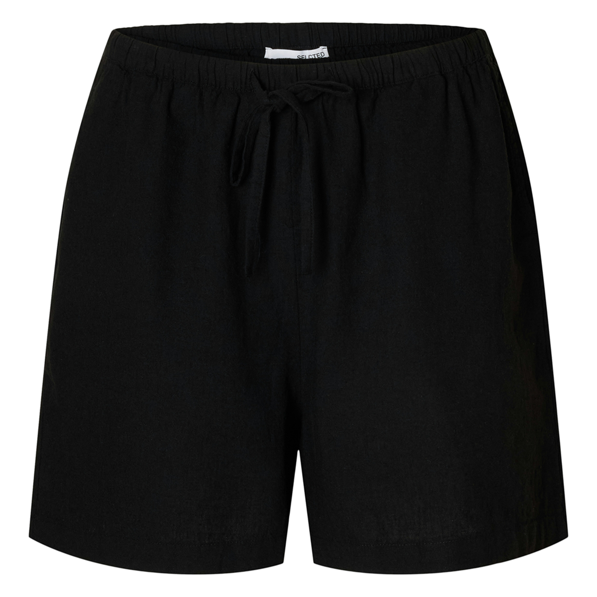 Short droit uni en lin et coton bio SELECTED Noir