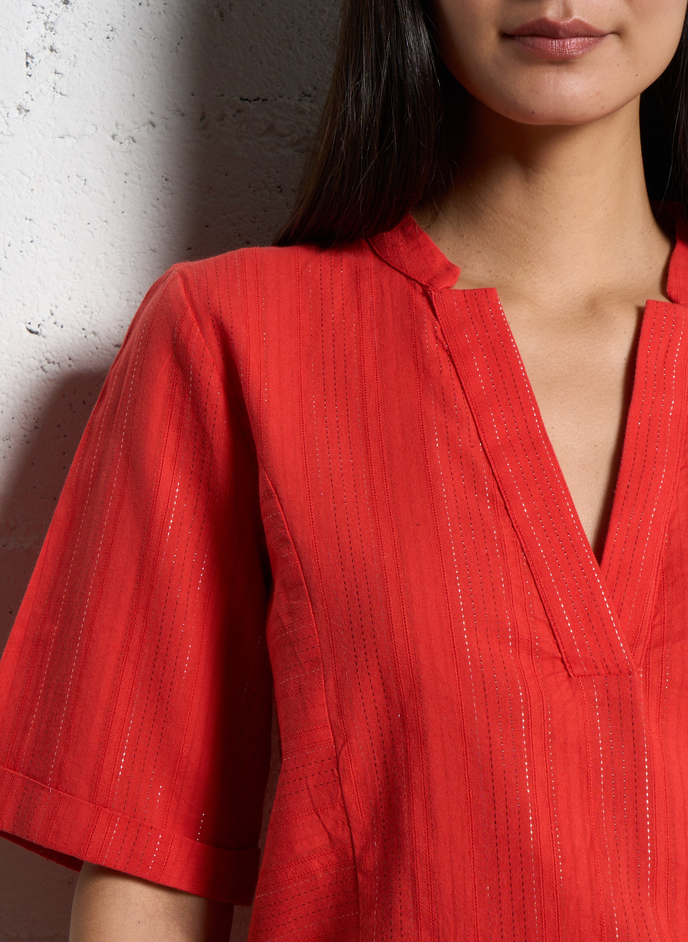 Tunisian collar blouse with metallic threads VILA Red