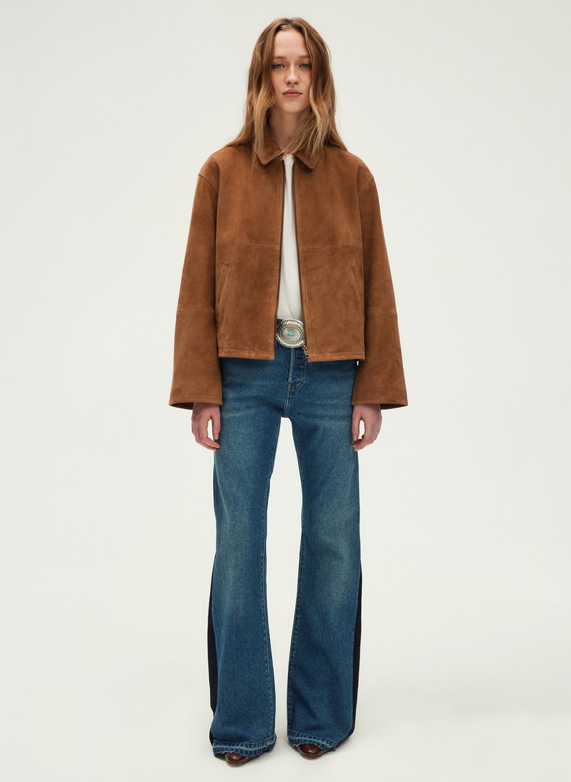 Veste col chemise en cuir PABLO Marron