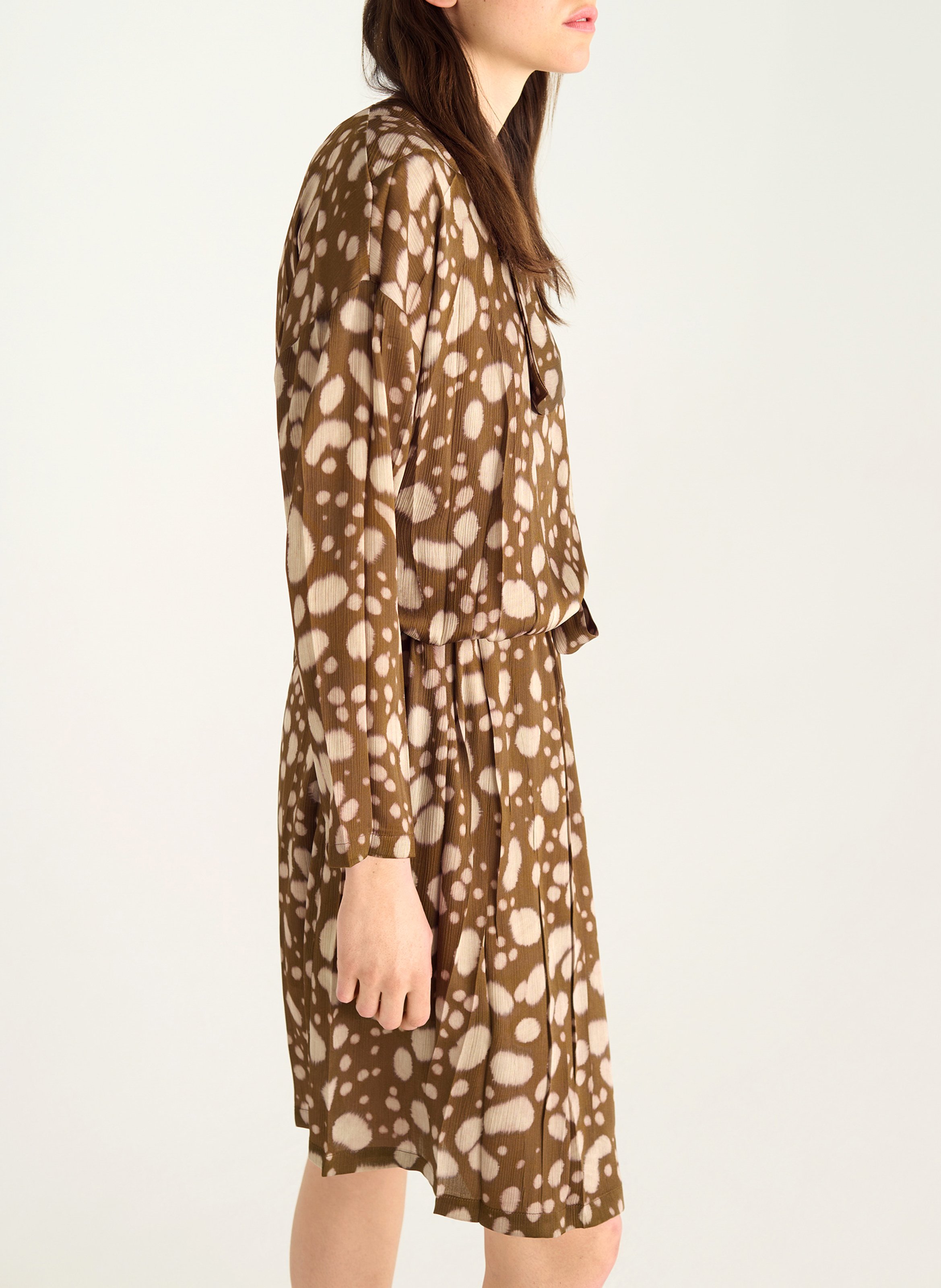 Robe courte imprimée ccol carré COTELAC Marron