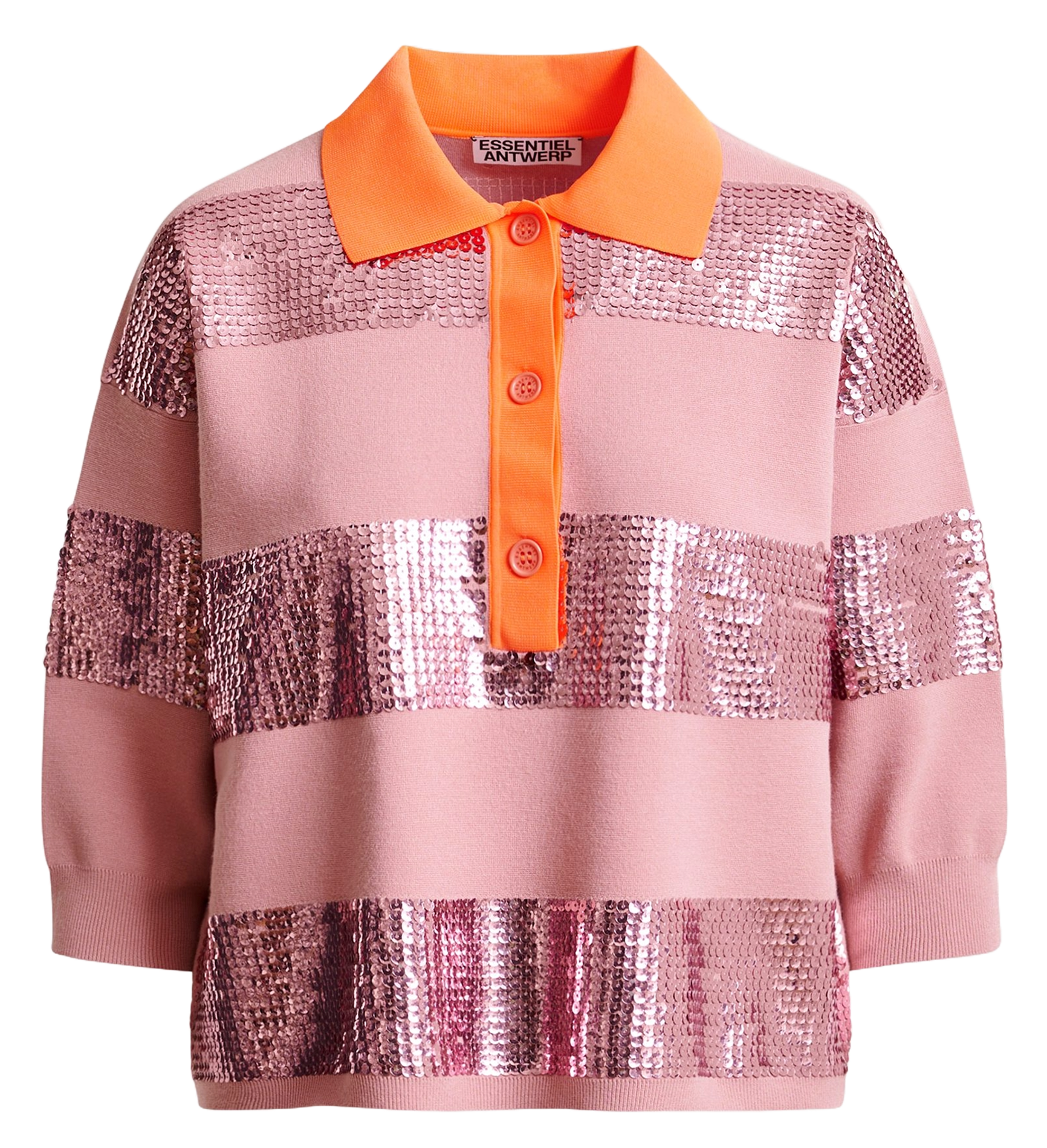 Loose fit striped sequin polo ESSENTIEL ANTWERP Pink