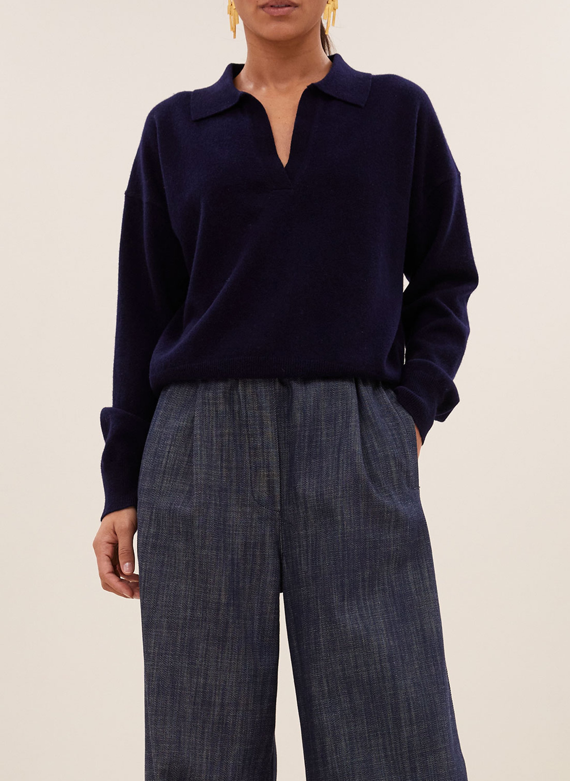 V-neck plain wool polo sweater BY BAR Blue