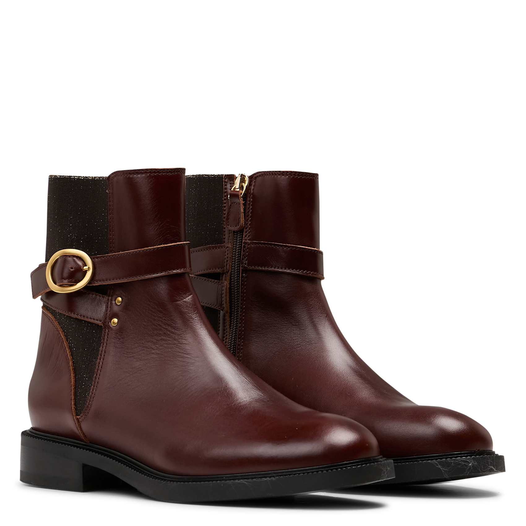 Effen leren enkellaarzen met textuur MAISON TOUFET Bruin