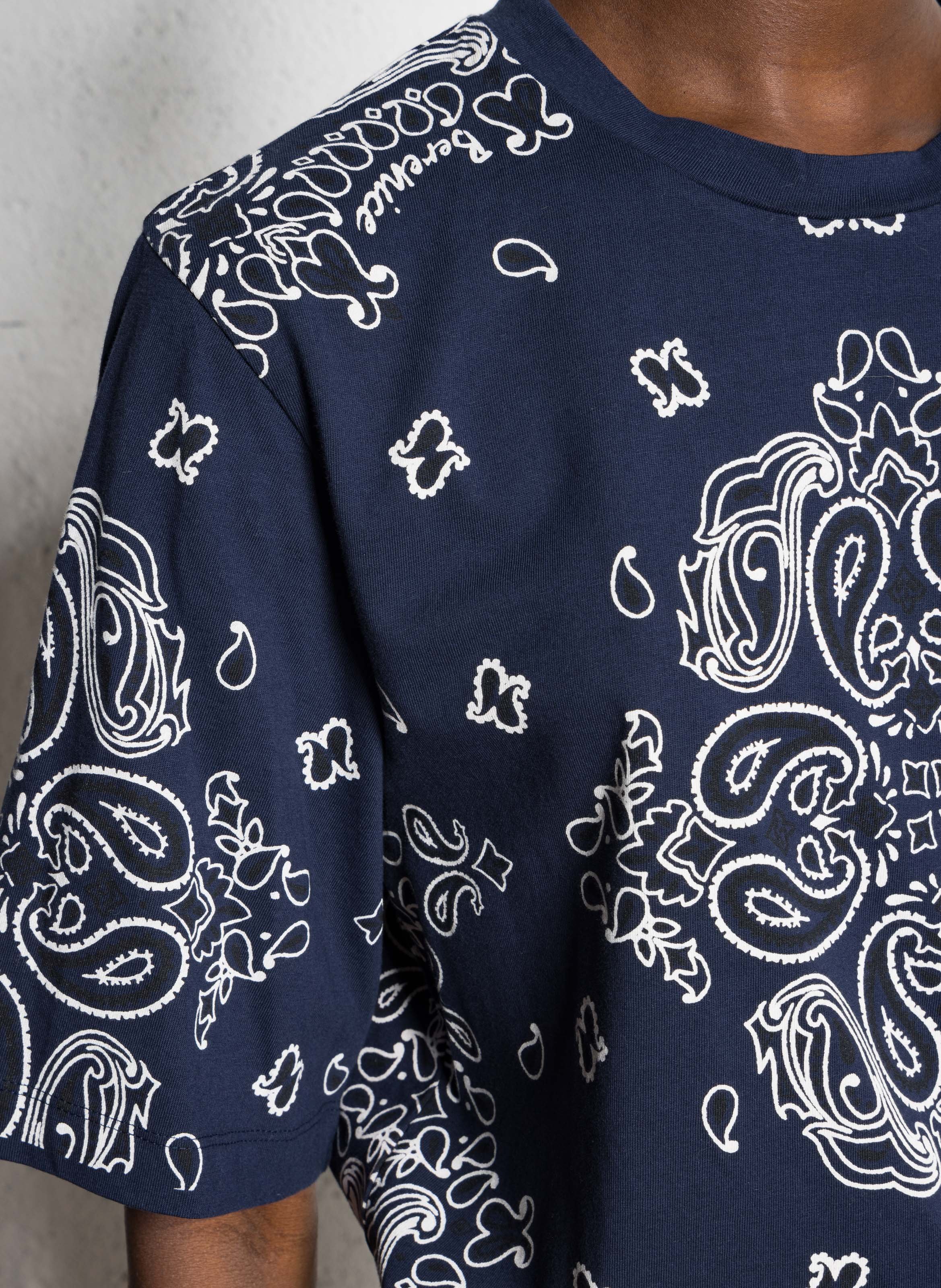 Top oversize col rond en coton imprimé BERENICE Bleu