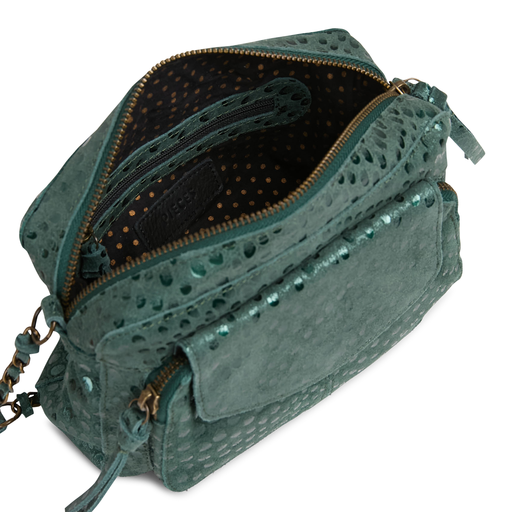 Schoudertas van glanzend jacquardleer PIECES Groen