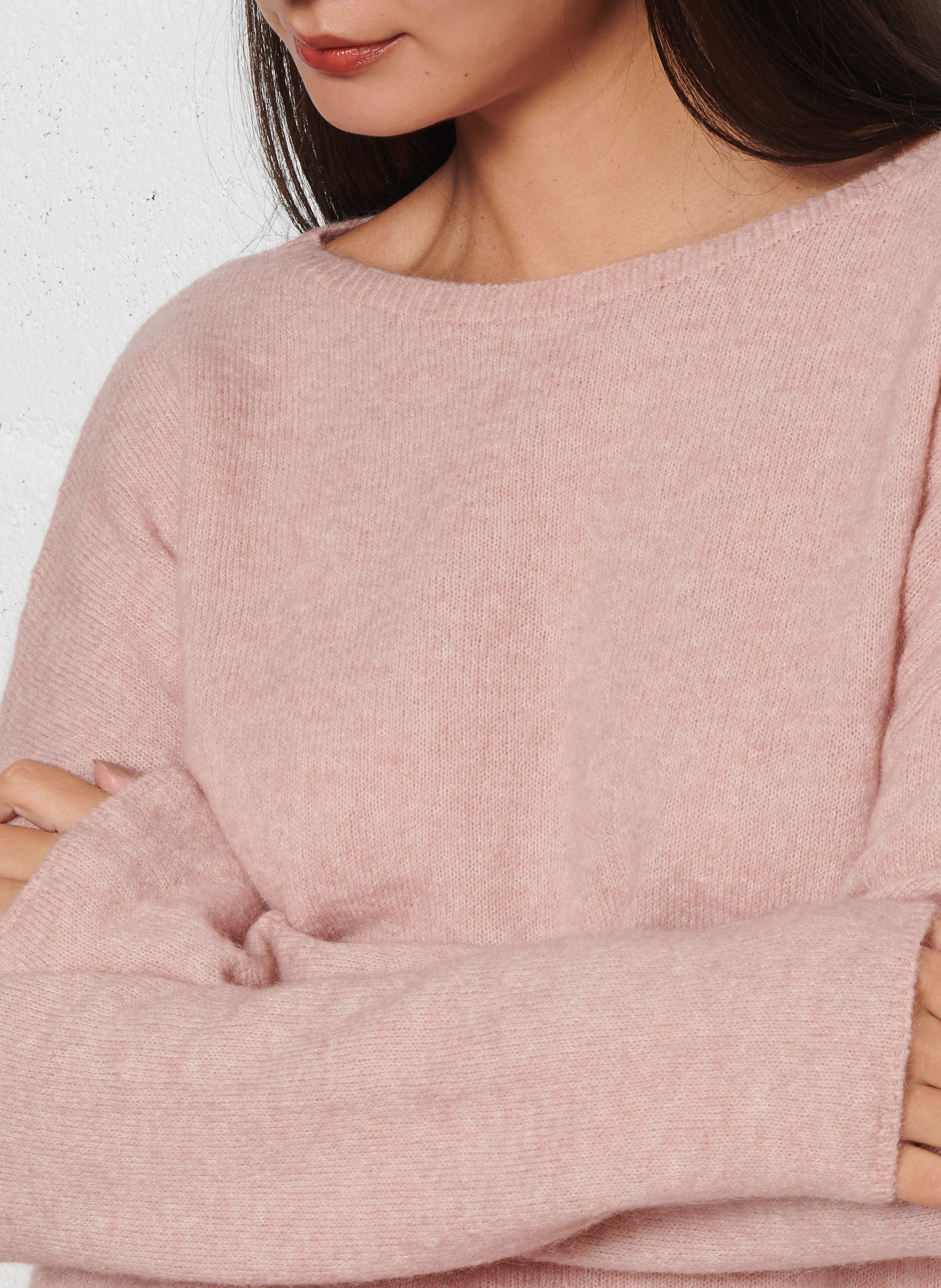 Pull ample col bateau en laine mélangée JC SOPHIE Rose