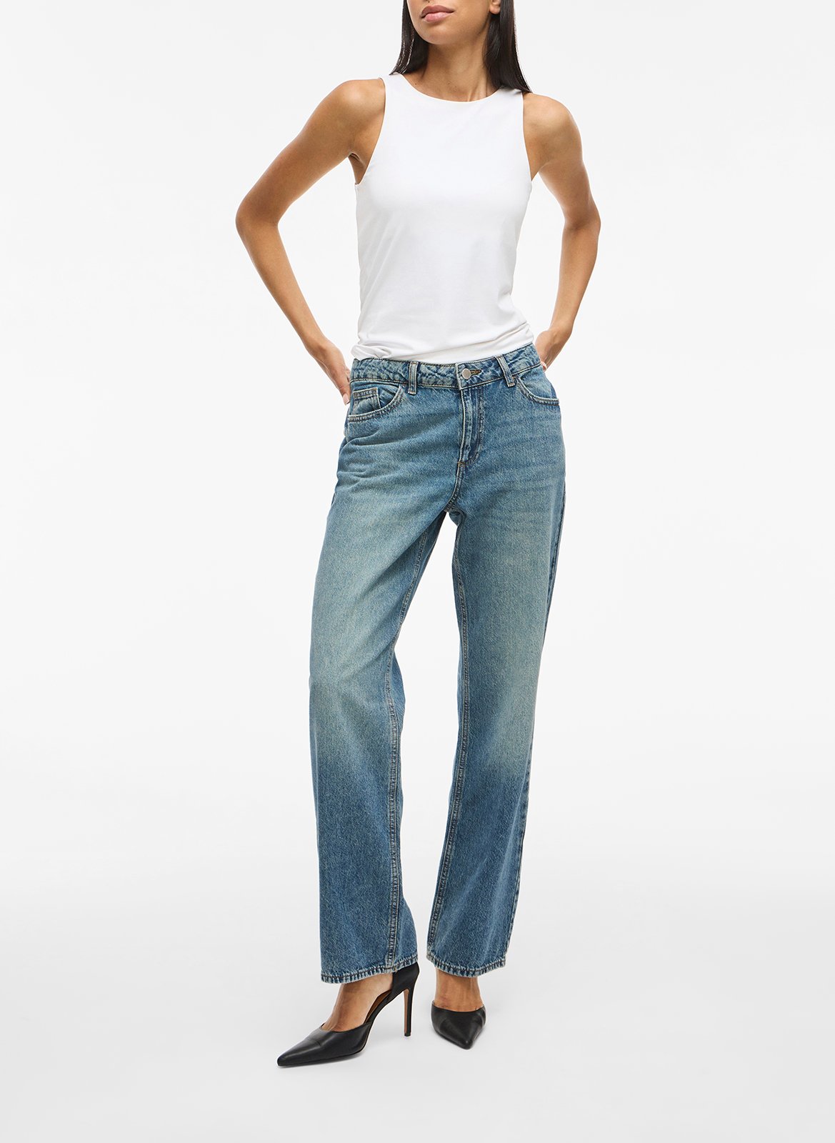 Jean droit en coton VILA Bleu