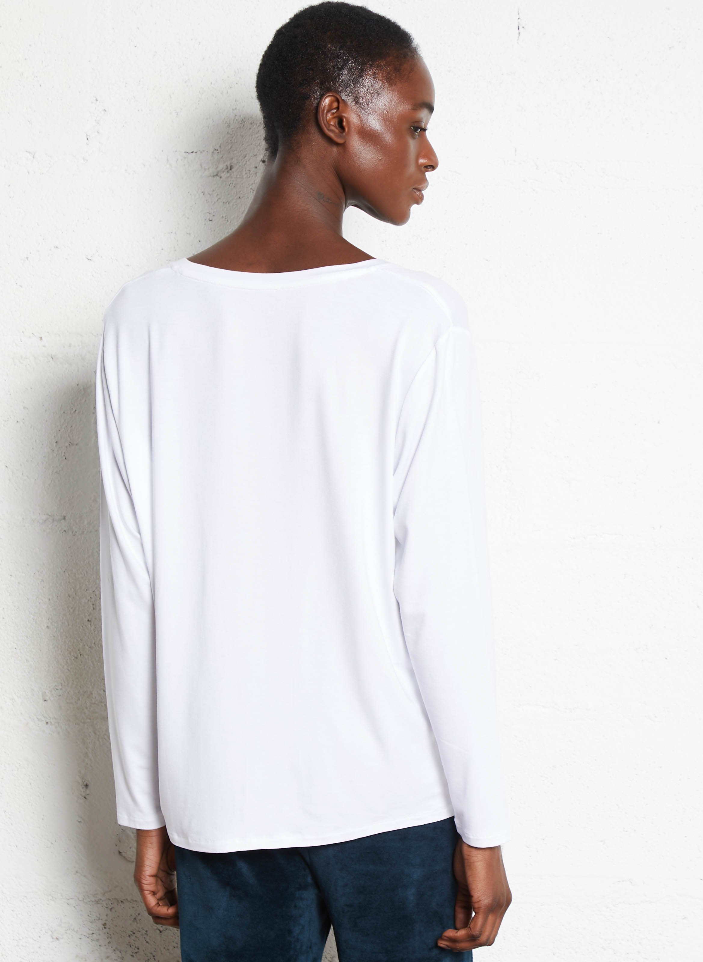 Tee-shirt droit col V MAJESTIC FILATURES Blanc