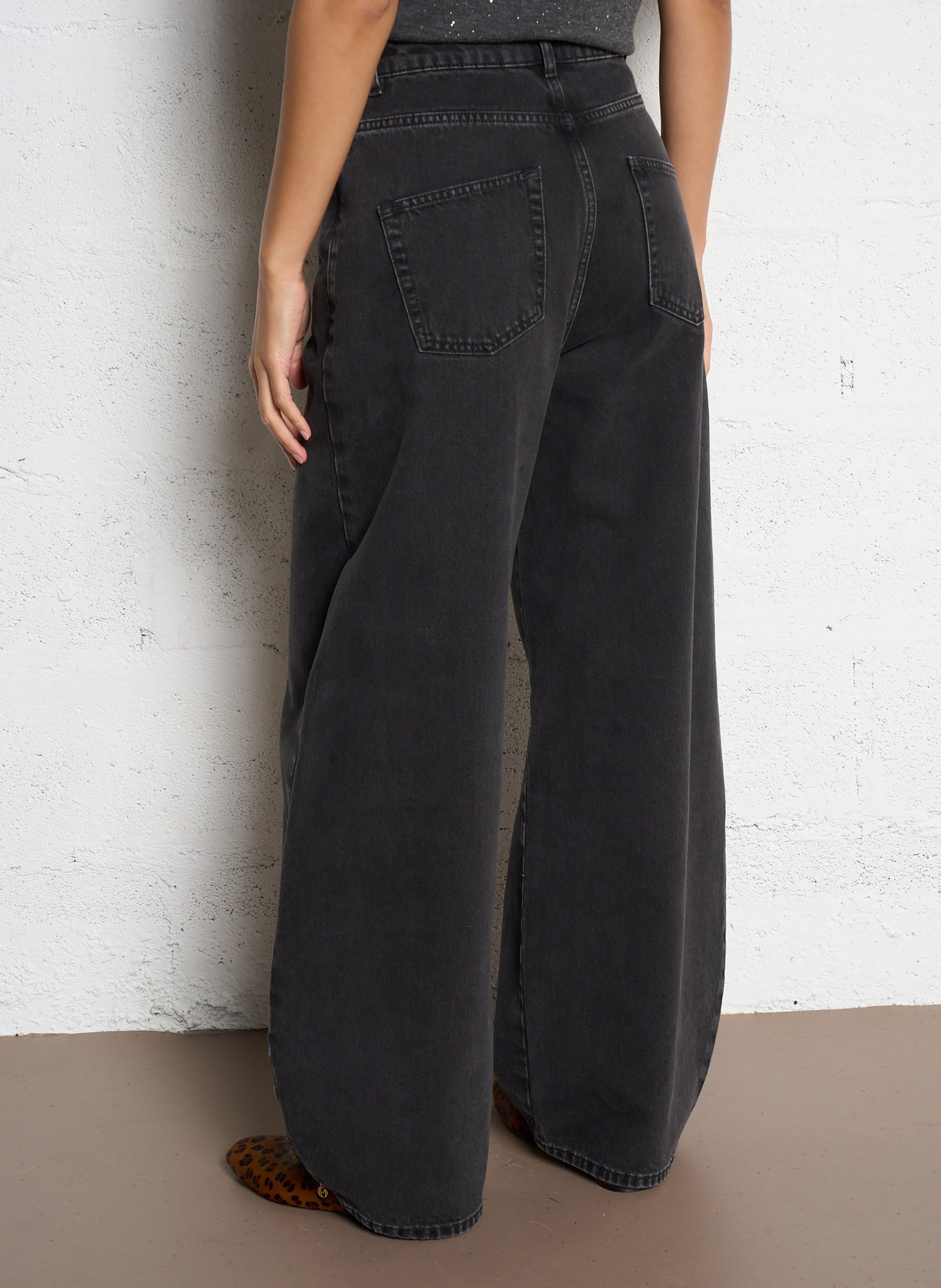 Jean large taille haute uni BERENICE Noir