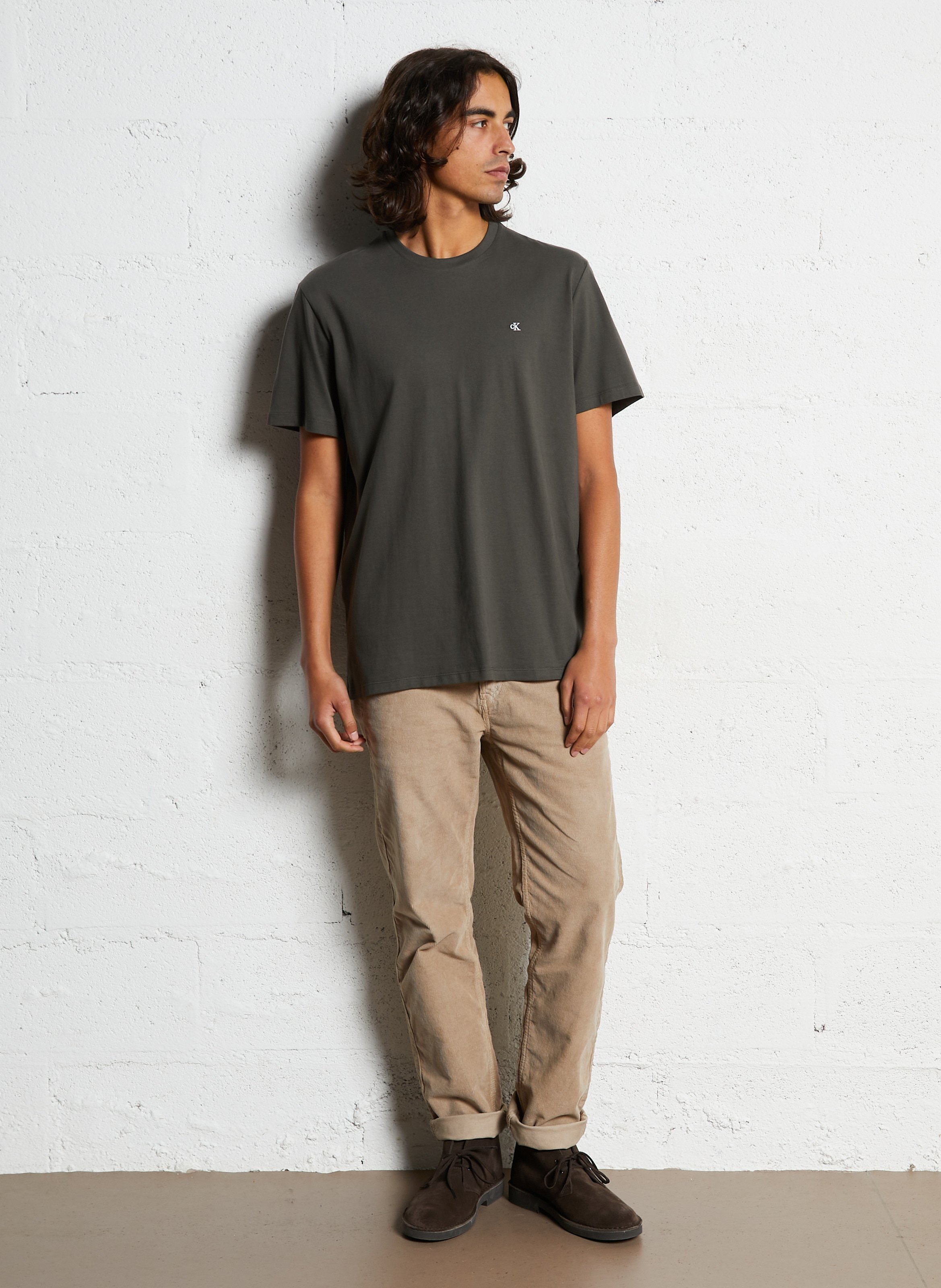 Tee-shirt droit col rond en coton CALVIN KLEIN Gris