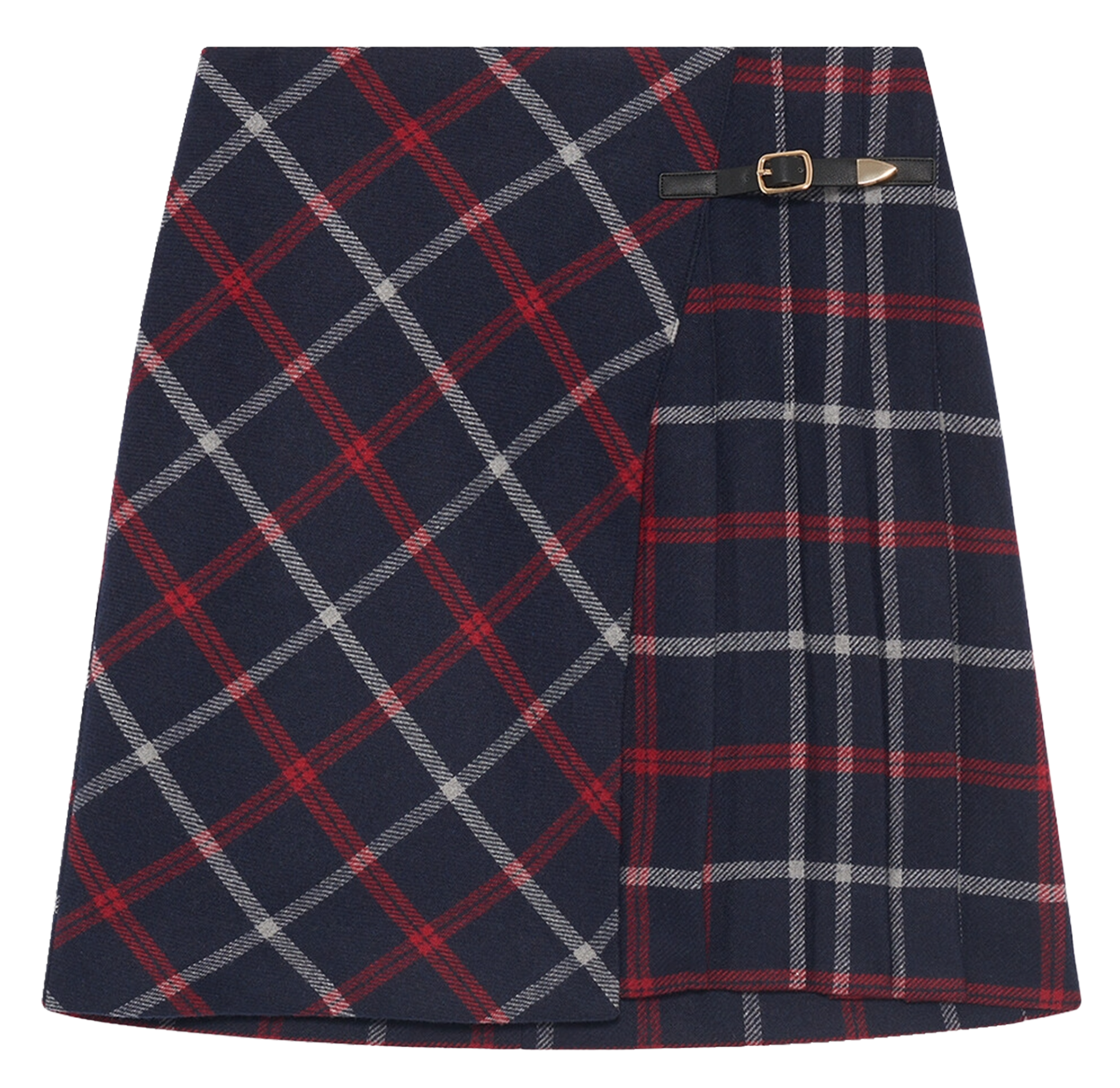 Jupe courte évasée en laine recyclée mélangée CAROLL Bleu