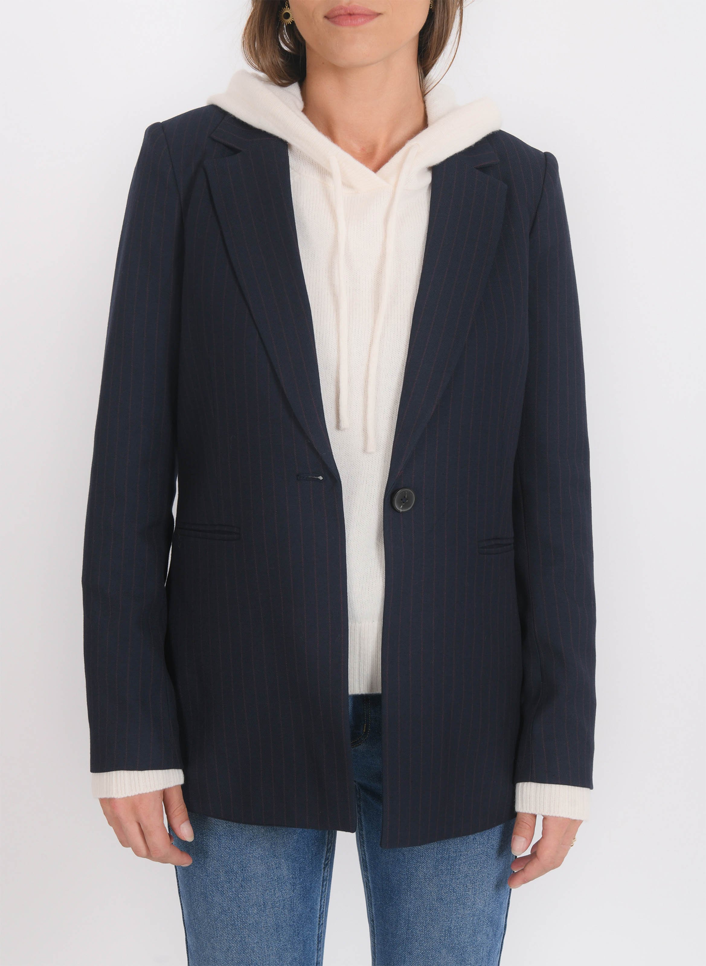 Veste droite col tailleur à rayures KOOKAI Bleu