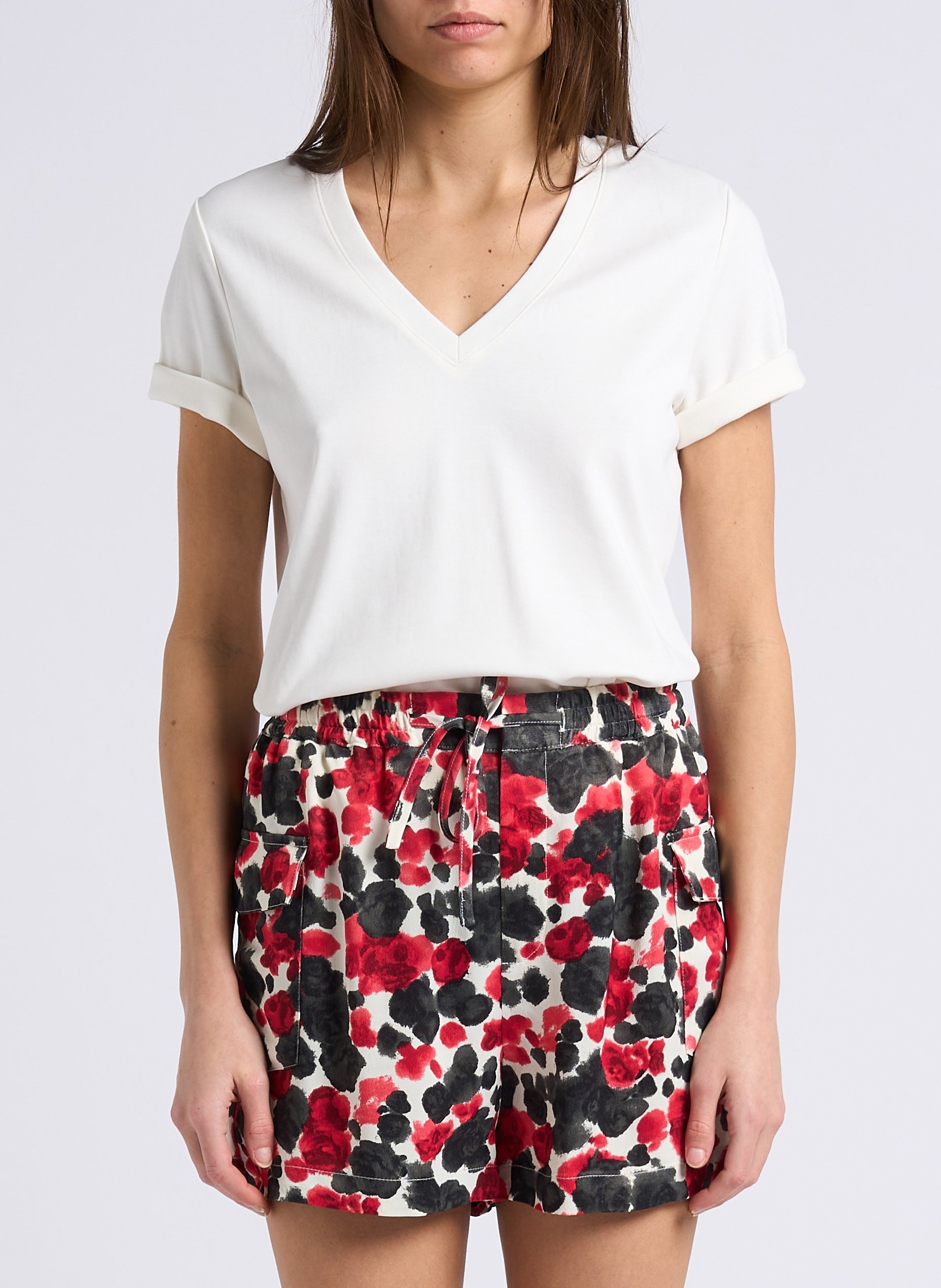 Tee-shirt droit col V en coton MAISON 123