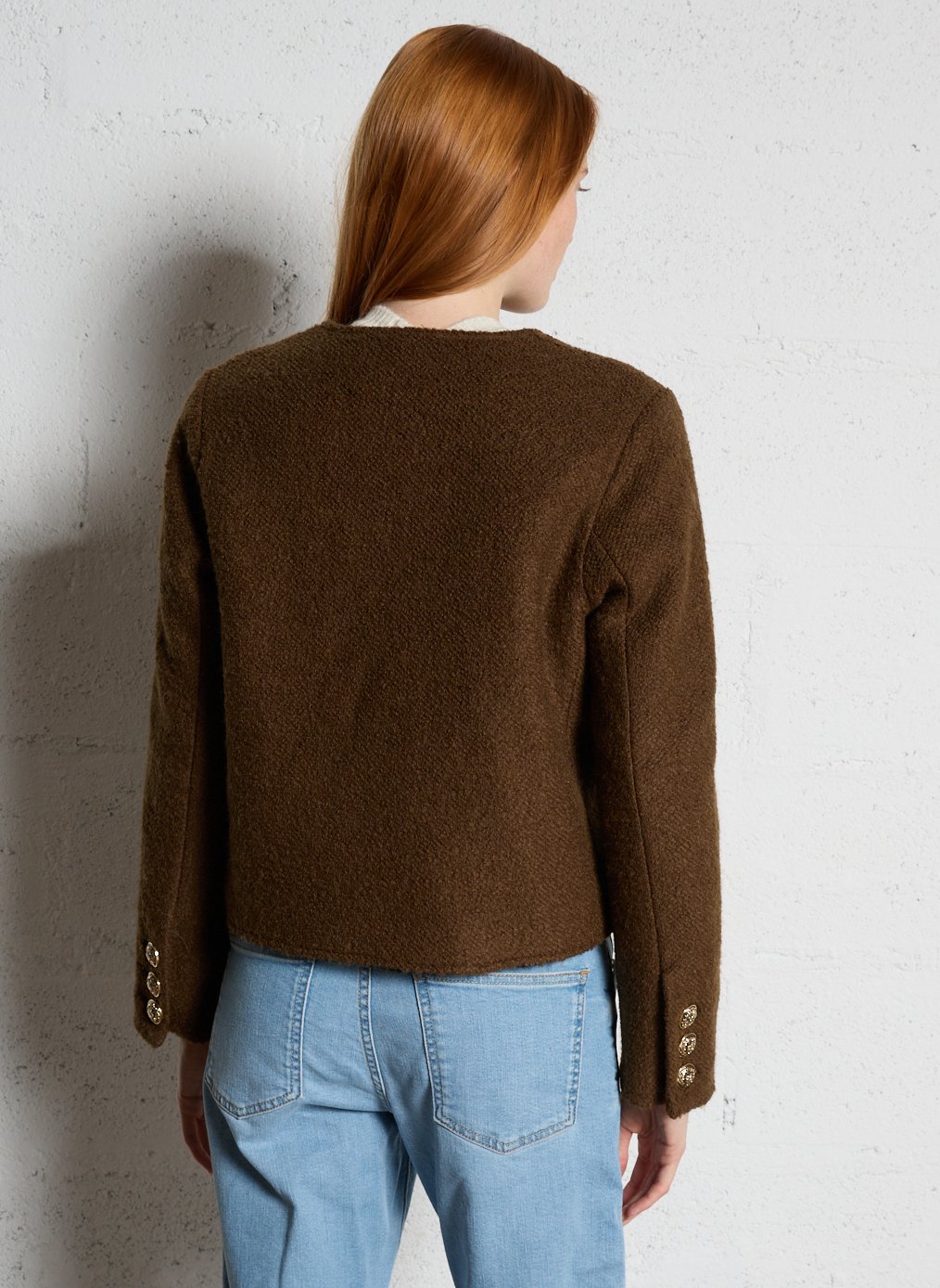 Veste en laine mélangée col rond  BERENICE Kaki