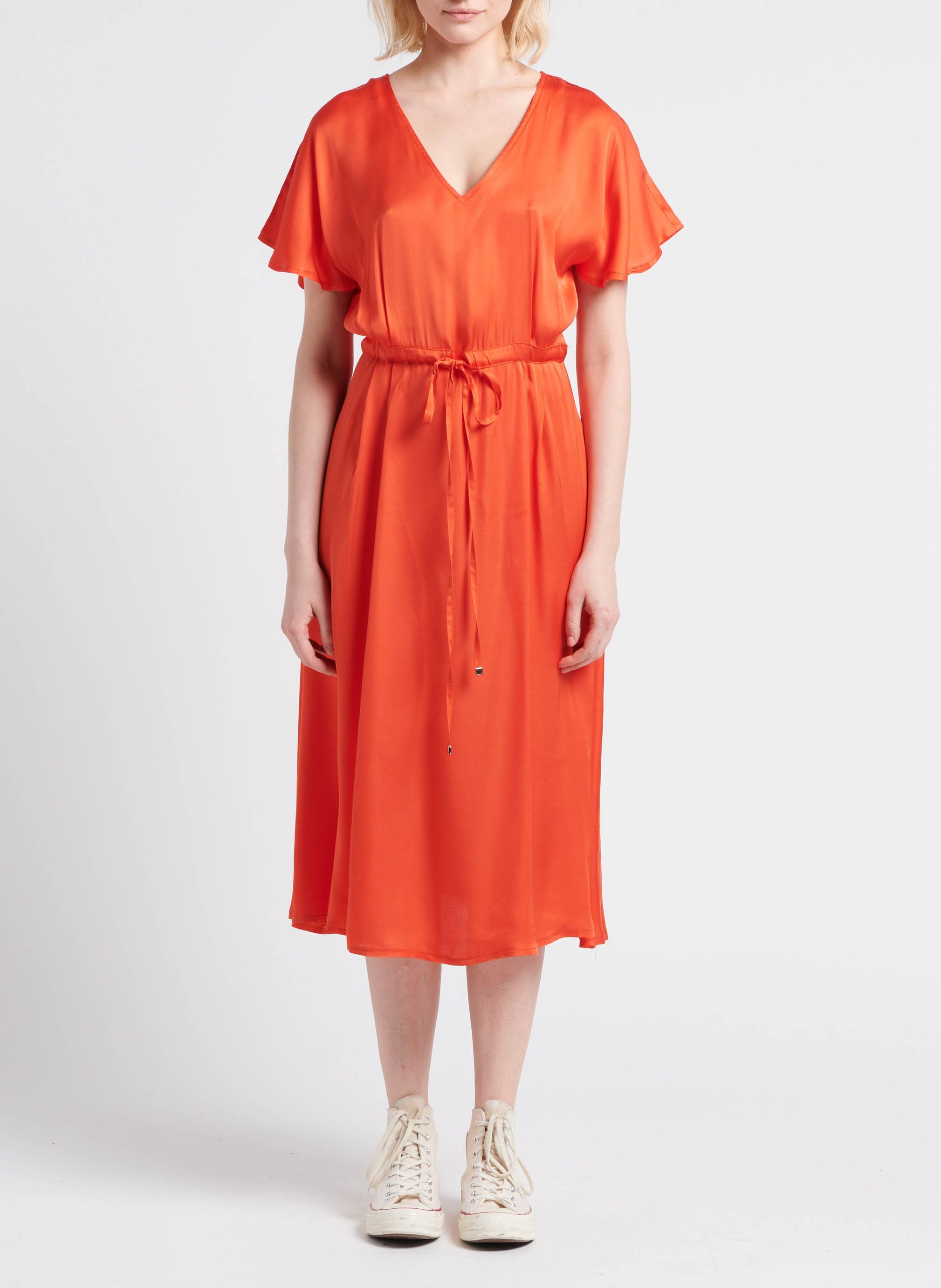 Robe longue col V satinée LA PETITE FRANCAISE Orange