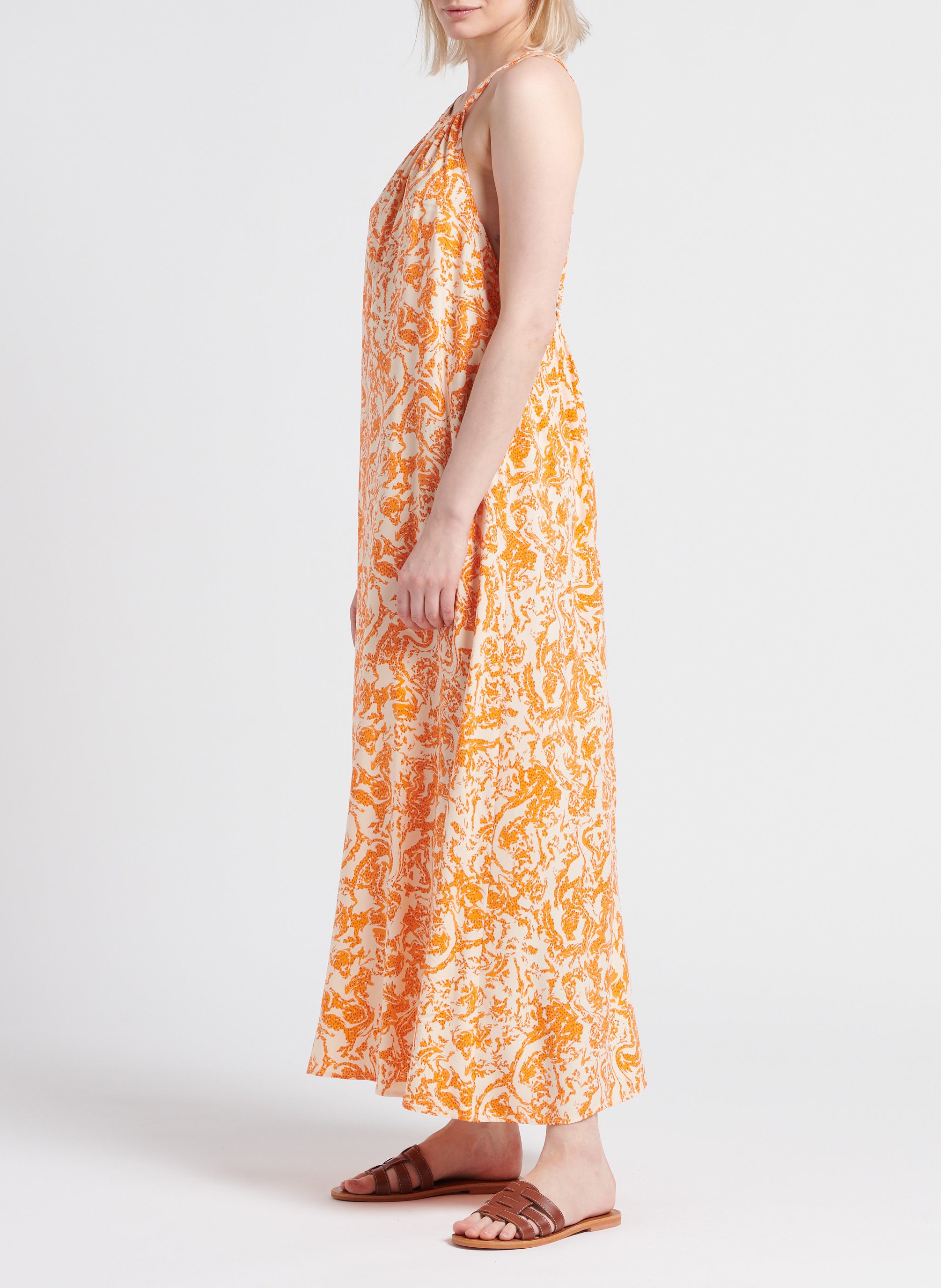 Lange jurk met vierkante hals en print OBJECT Oranje