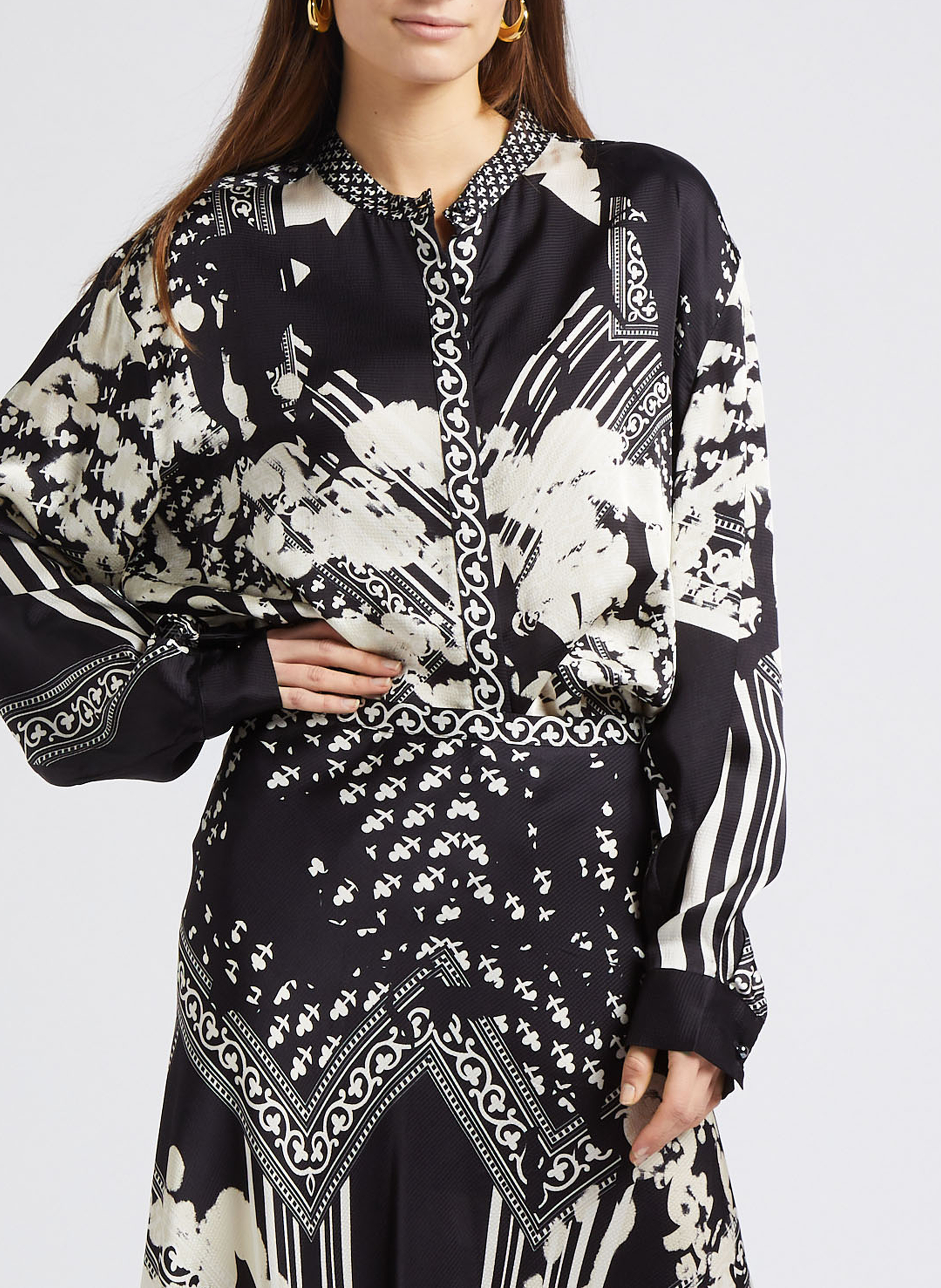 Chemise ample col rond imprimé graphique  MES DEMOISELLES Noir