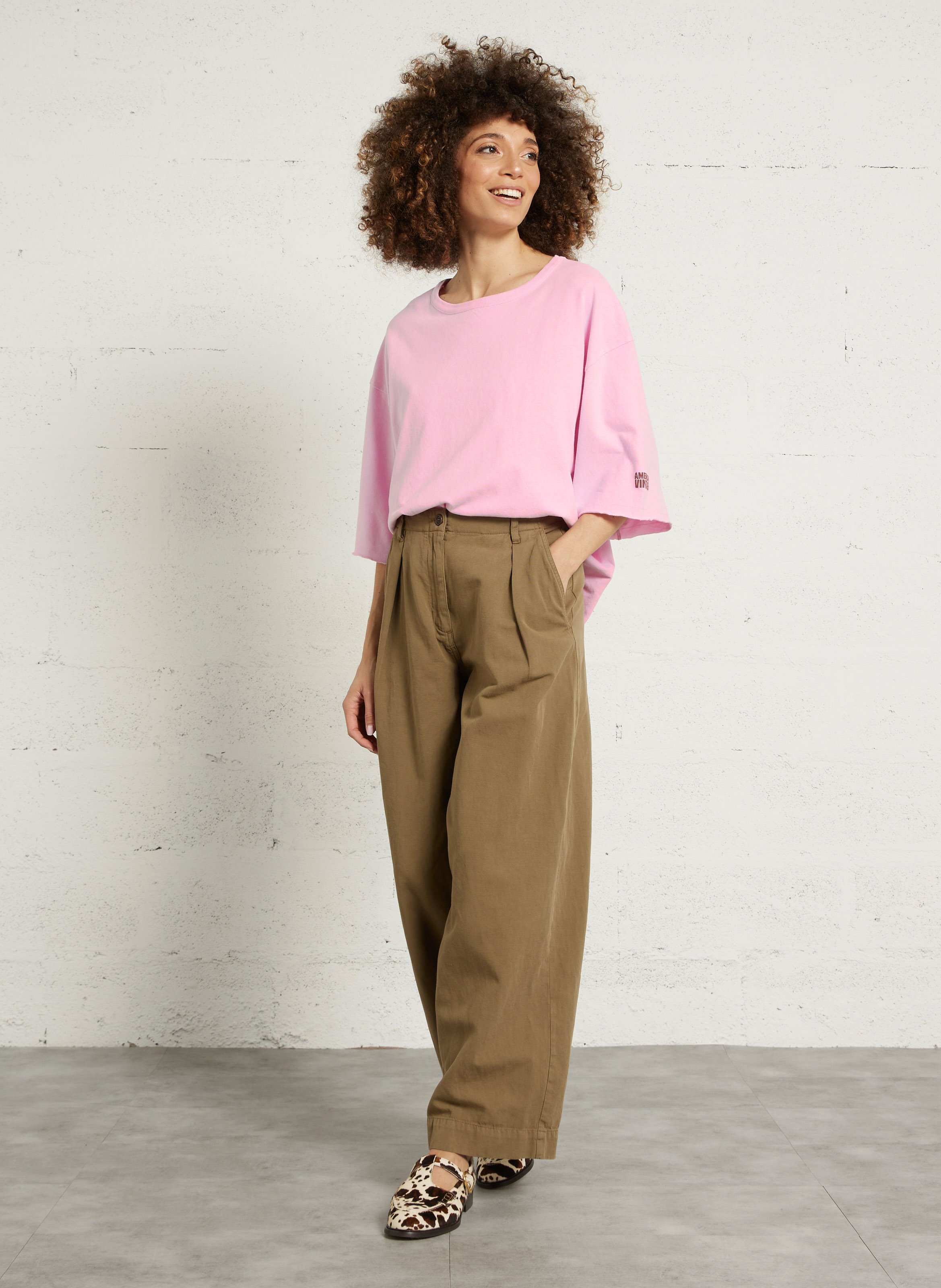 Fließendes Rundhals-T-Shirt aus einfarbiger Baumwolle AMERICAN VINTAGE Rosa