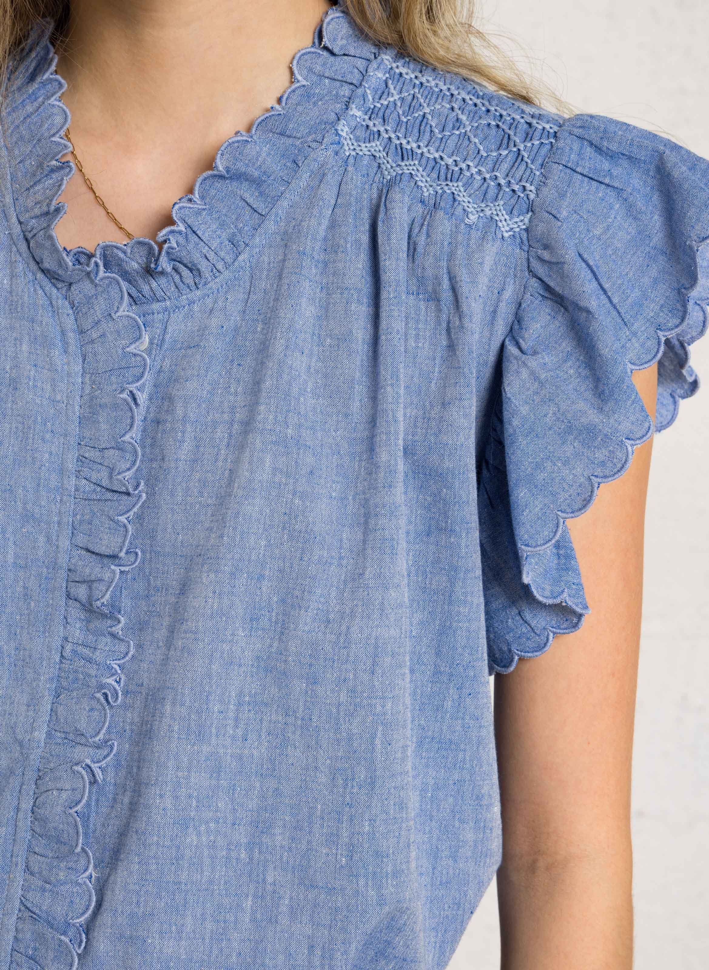 V-neck checked shirt FEEKA Blue