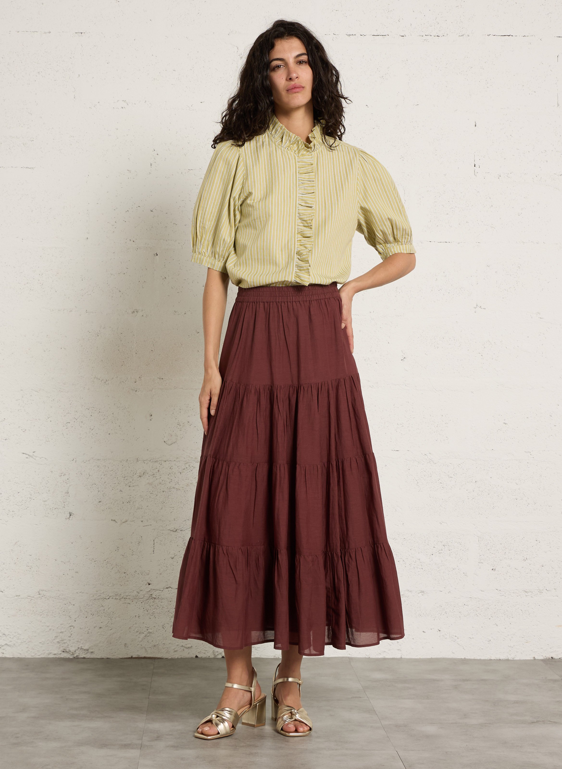 Gerade gestreiftes Hemd mit Volants PETITE MENDIGOTE Grun