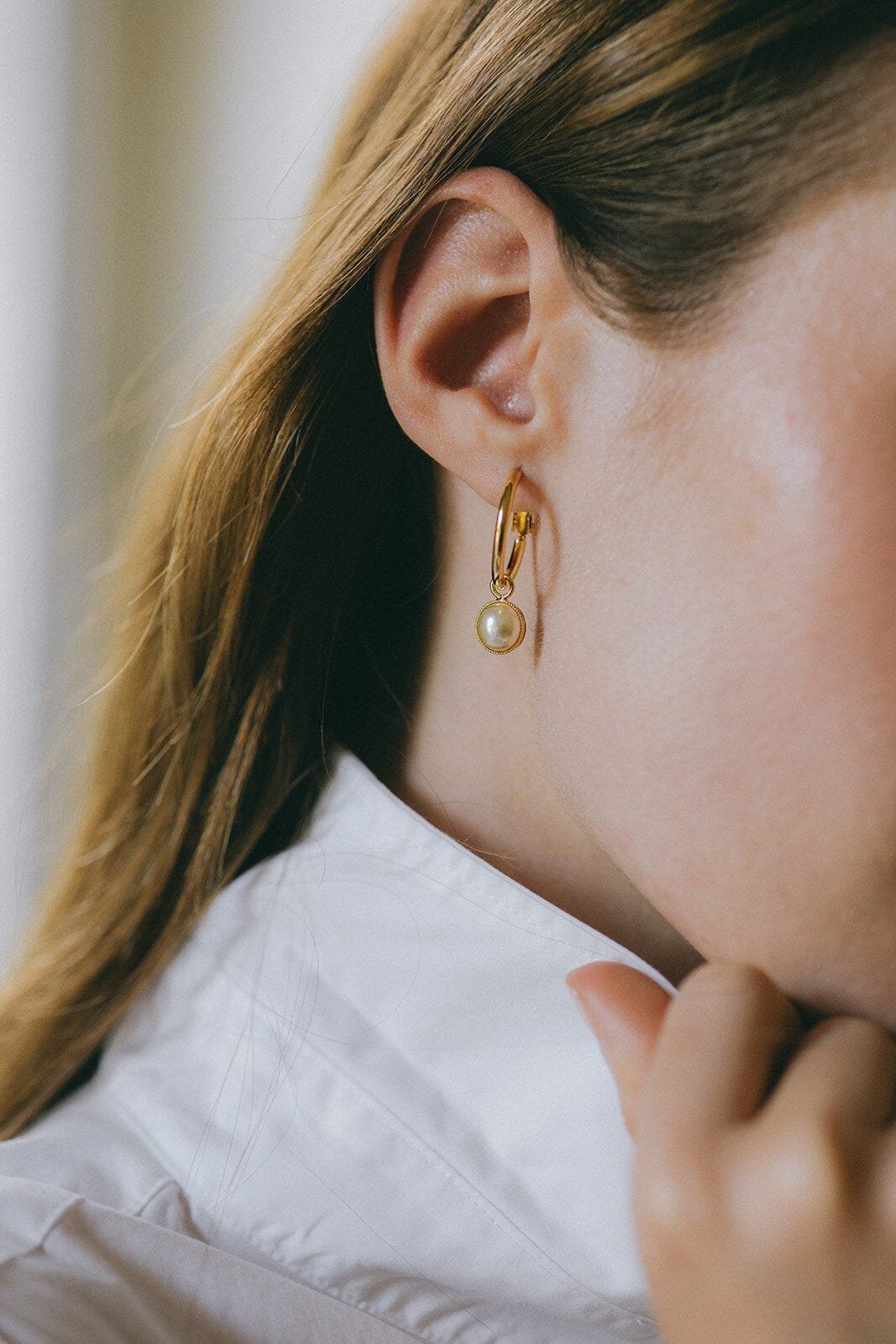 Small silver-plated hoop earrings with pearls MONSIEUR SIMONE Golden