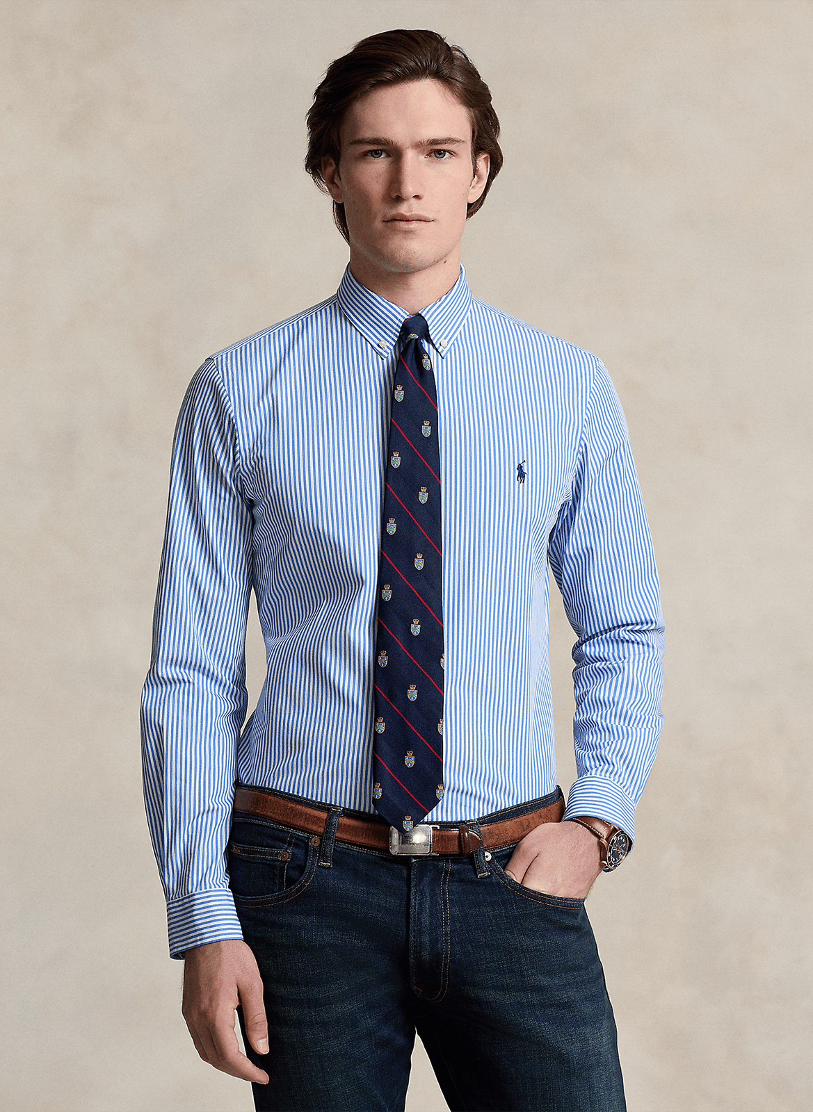 Chemise col américain slim-fit en coton stretch POLO RALPH LAUREN Bleu
