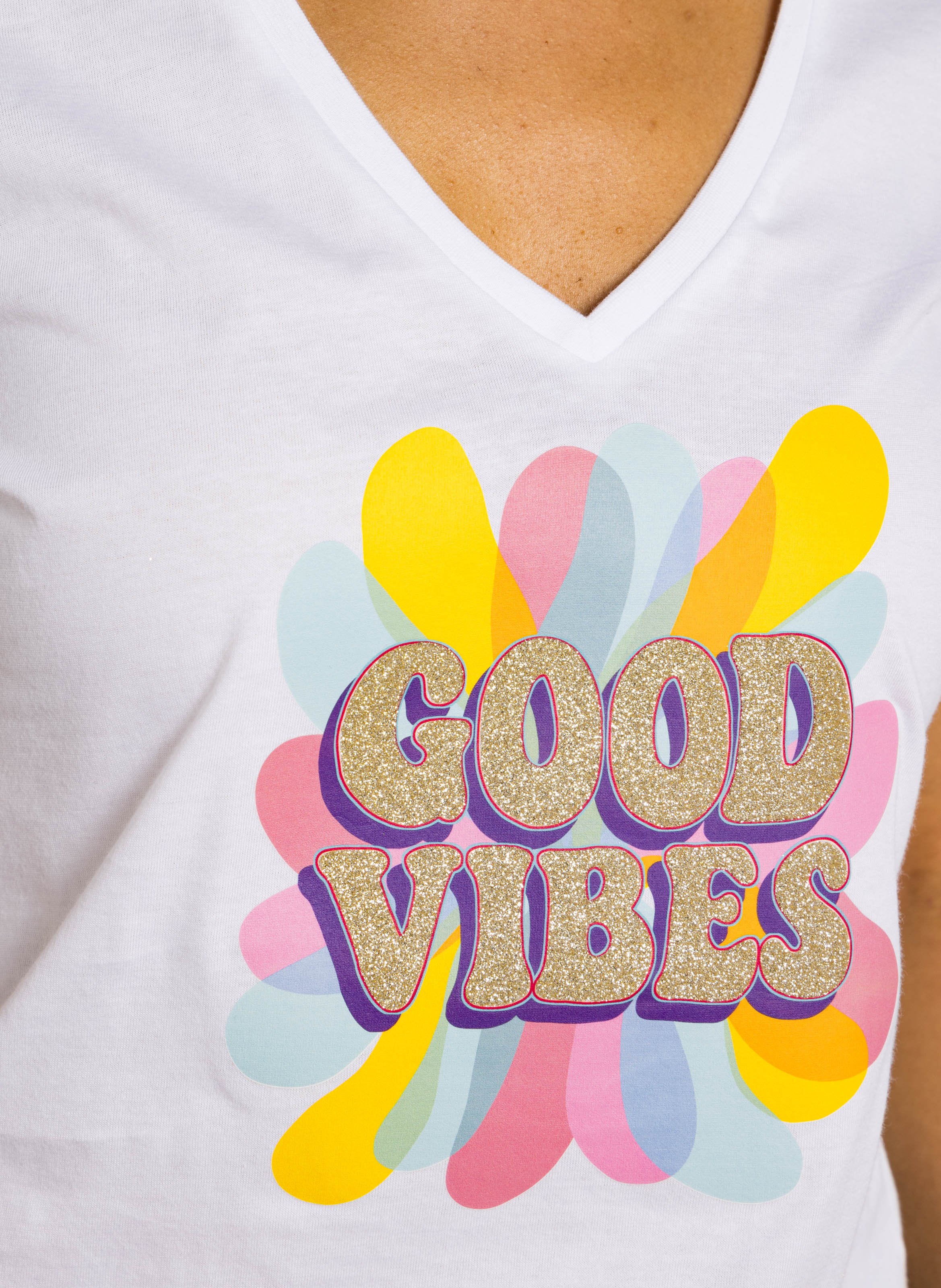 Tee-shirt droit col V en coton PLEASE Blanc