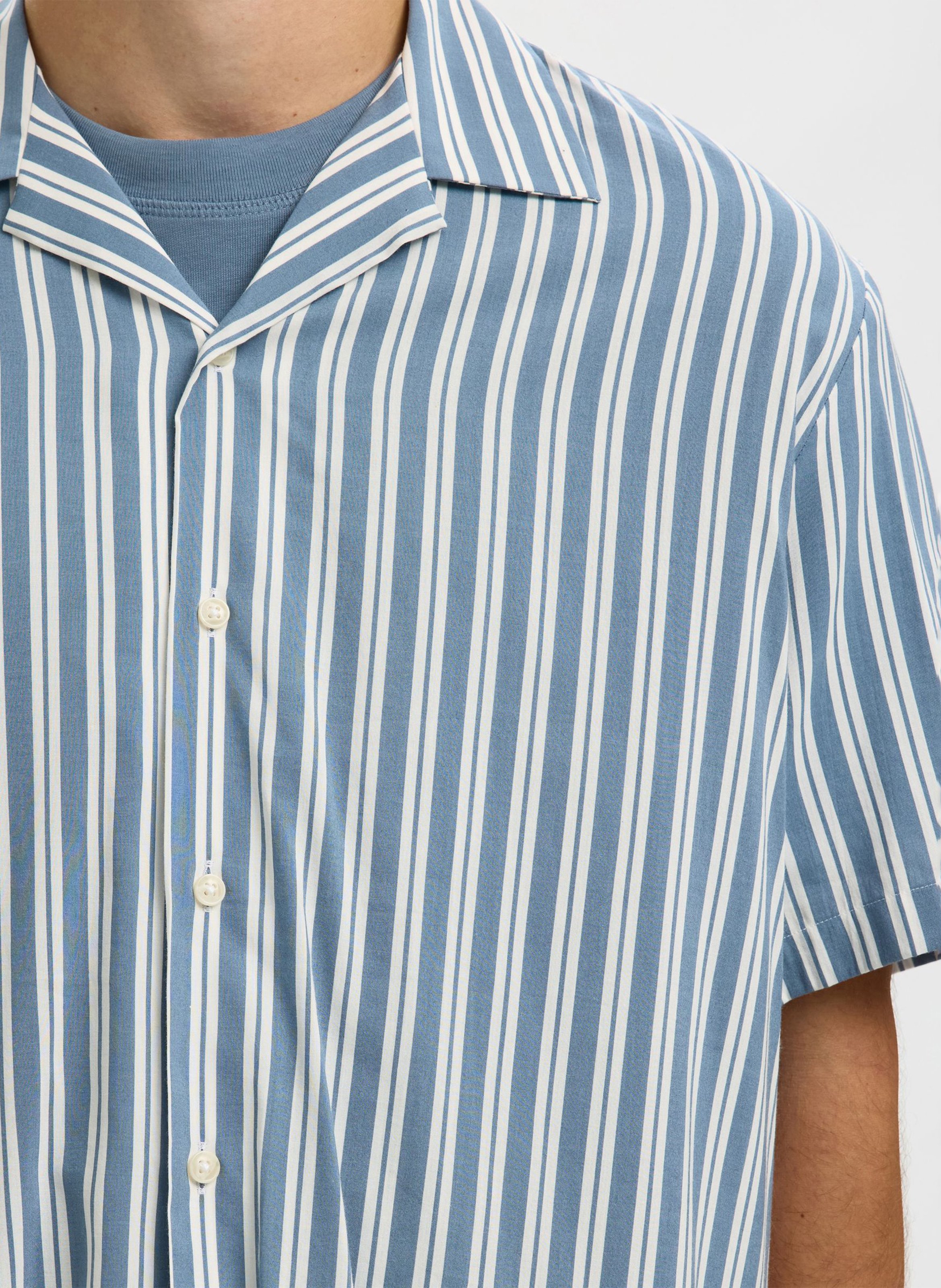 Gerade geschnittene Bluse mit klassischem Kragen Bio-Baumwoll-Mix SELECTED Blau