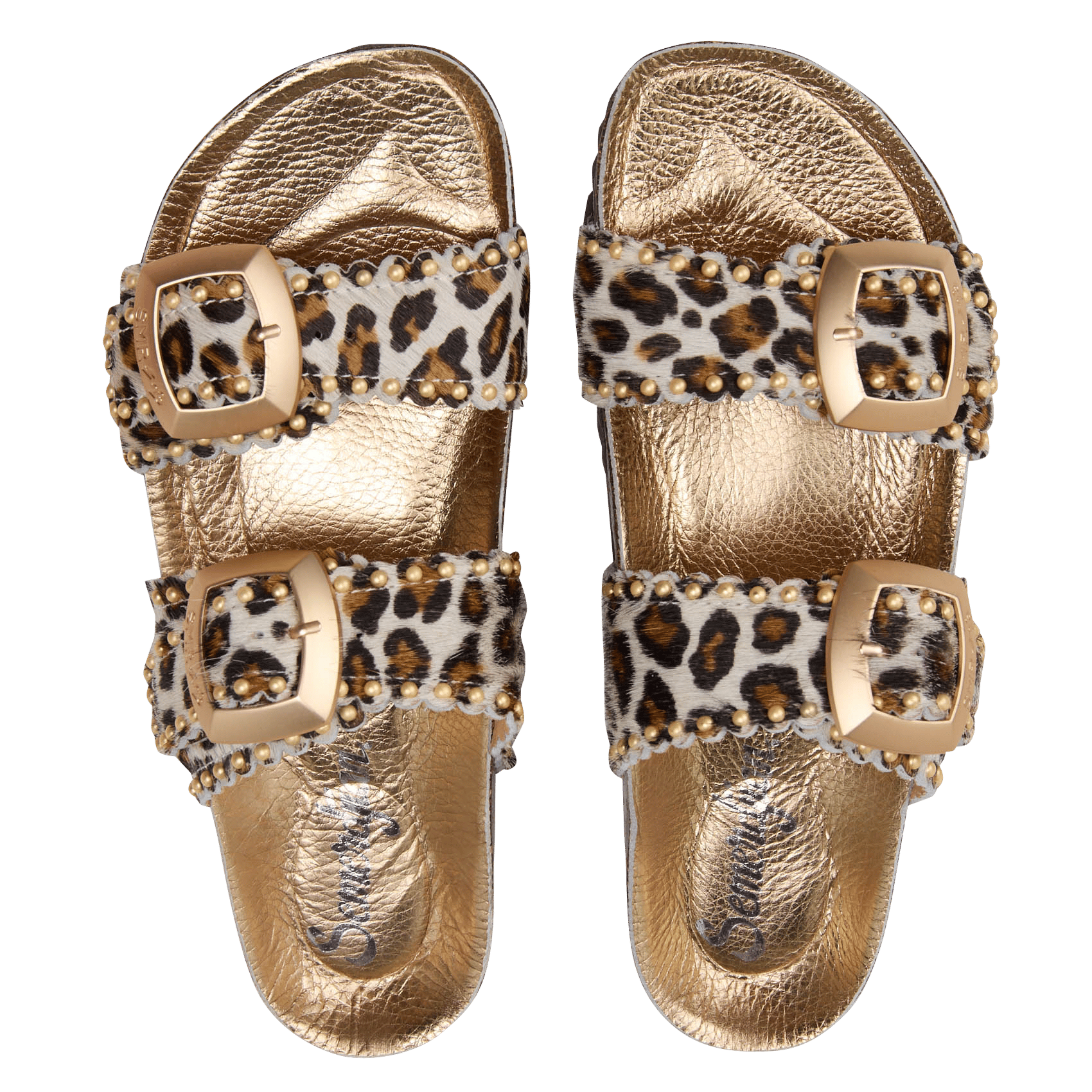 Sandales plates à brides léopard en cuir SEMERDJIAN - SMR Marron