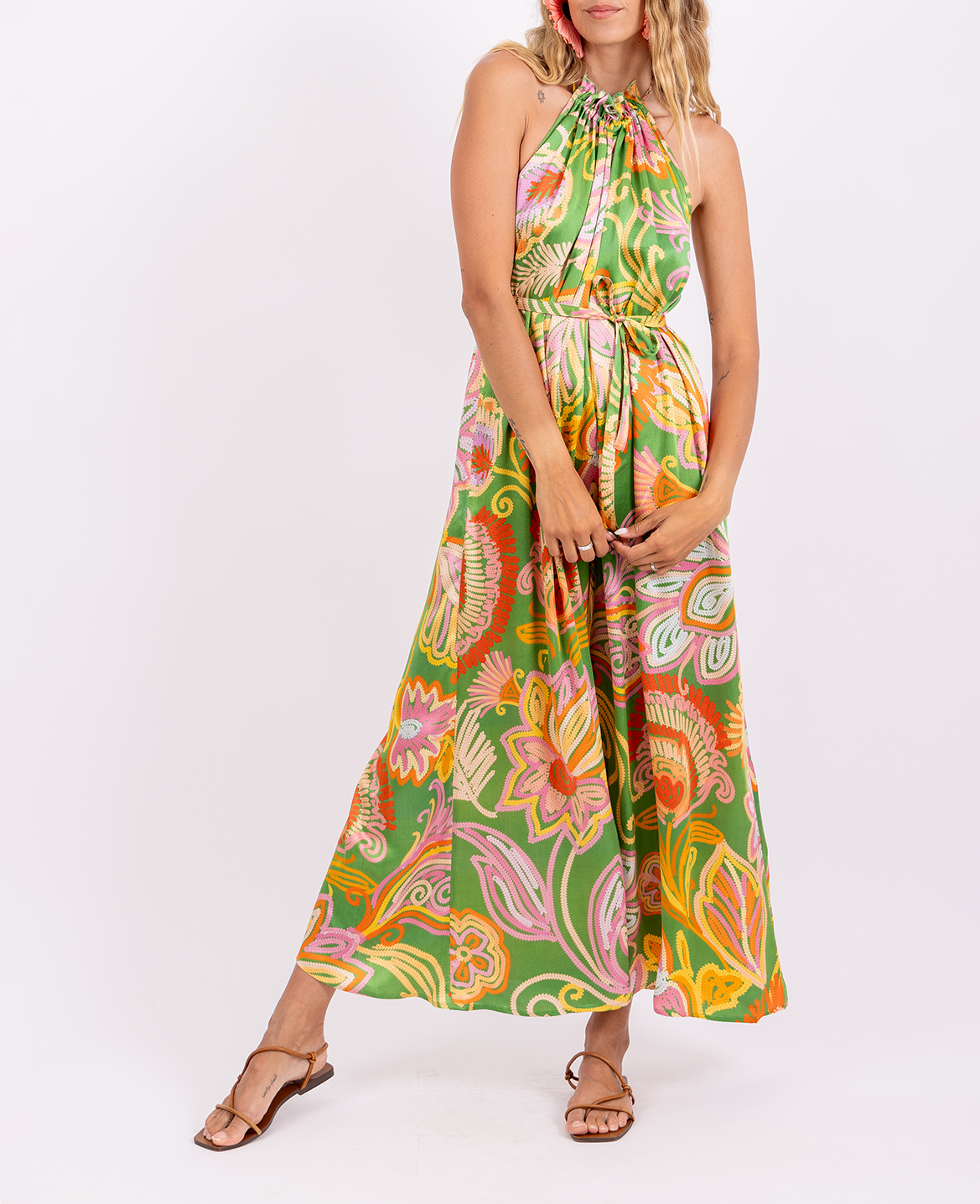 Sleeveless Wide-Leg Printed Jumpsuit SUNDRESS Green