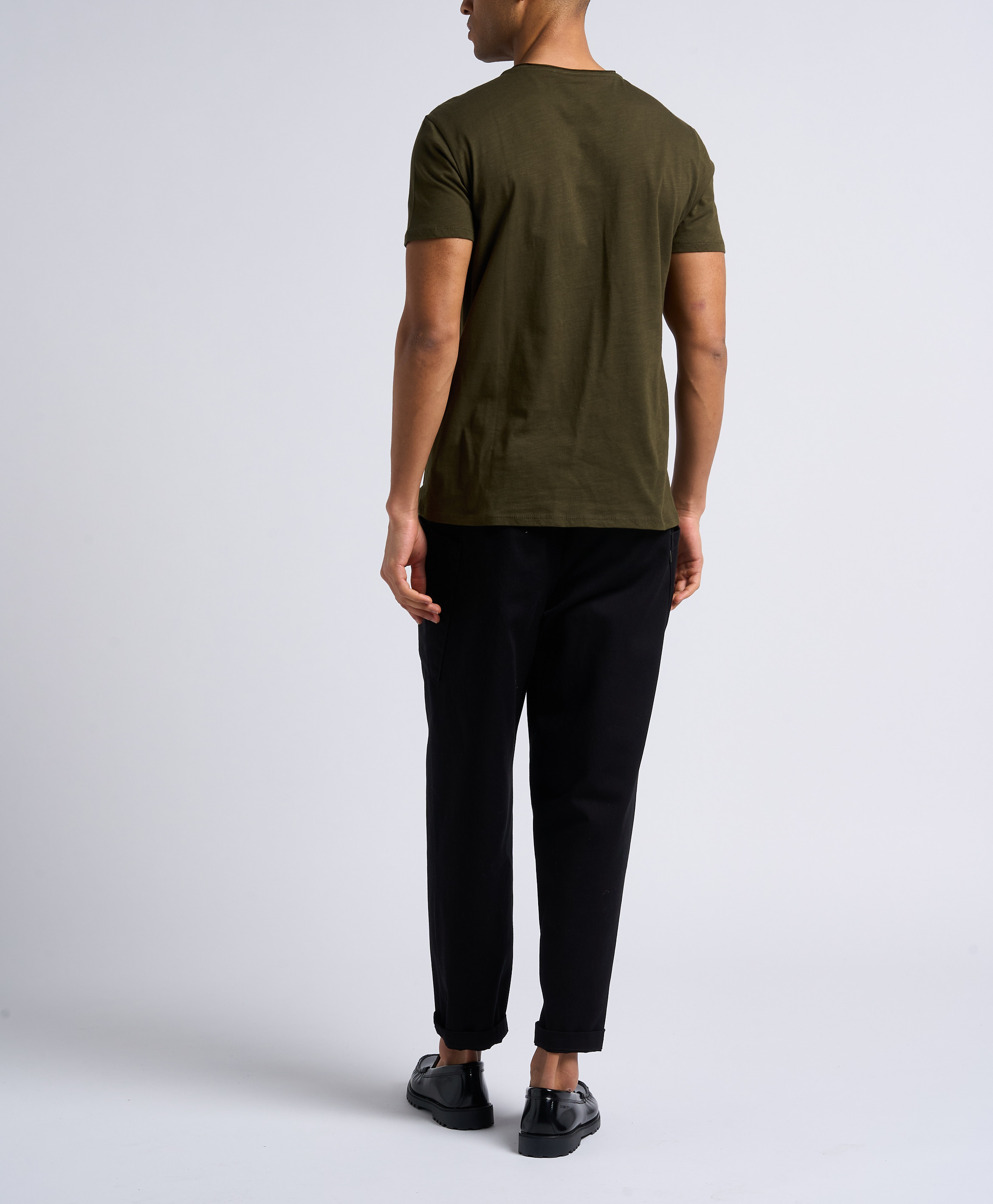 T-Shirt aus Baumwoll-Flammgarn mit V-Ausschnitt, Slim Fit IKKS Khaki