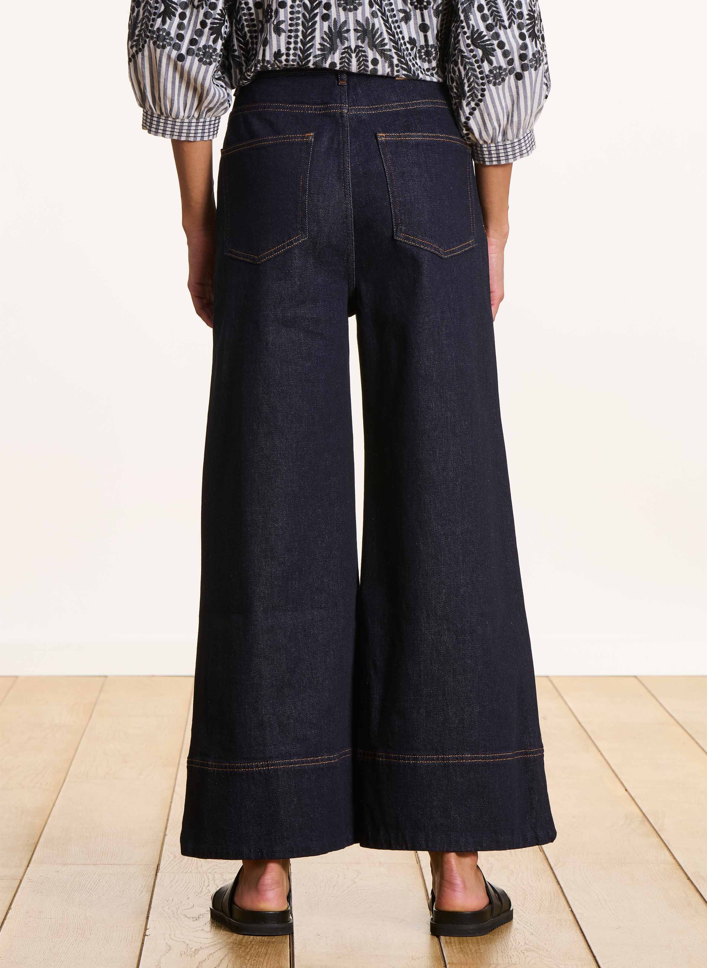 Jean cropped en coton bio mélangé LA FEE MARABOUTEE Bleu