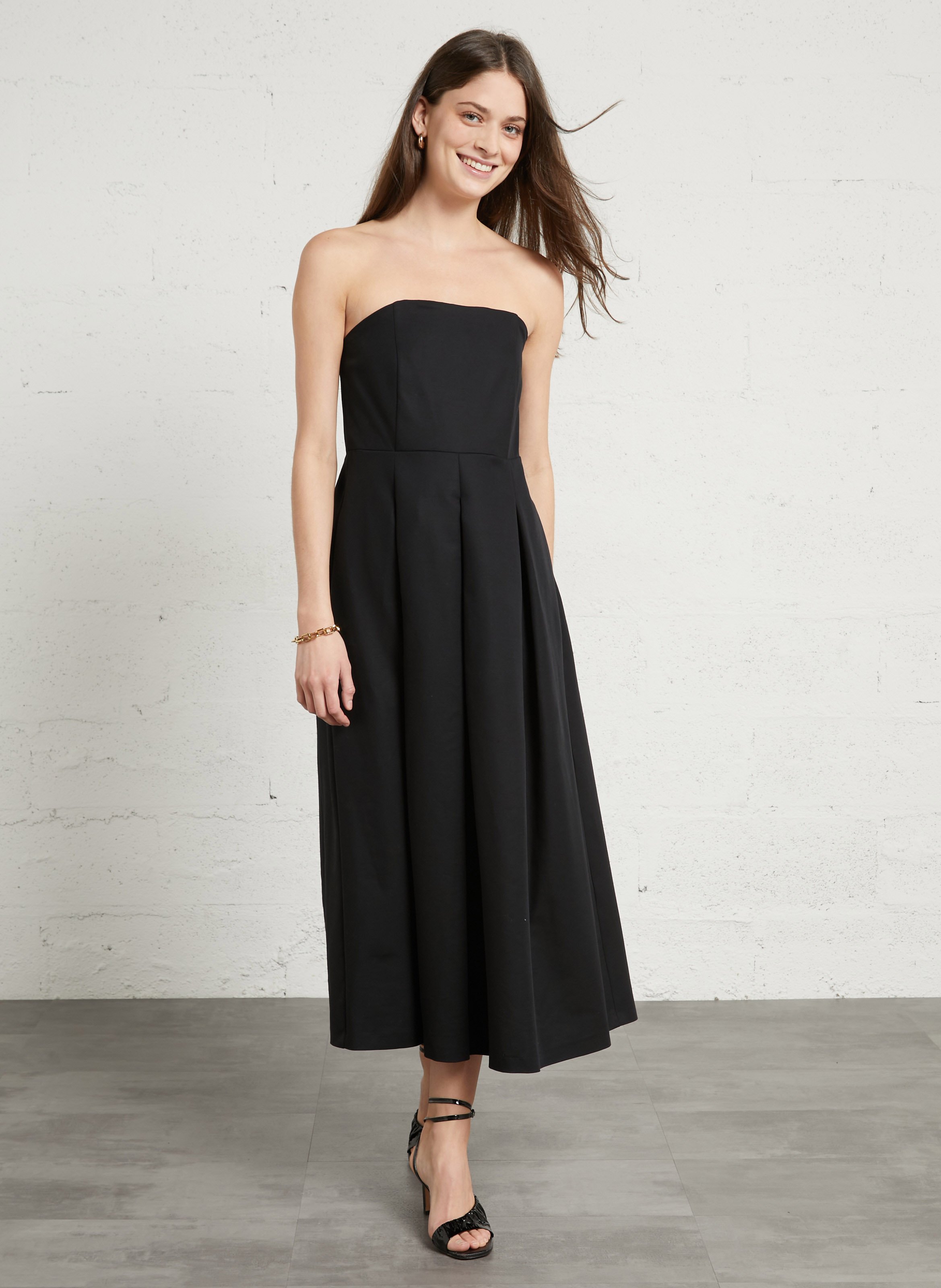 Lange strapless jurk van gemengd katoen MAISON 123 Zwart