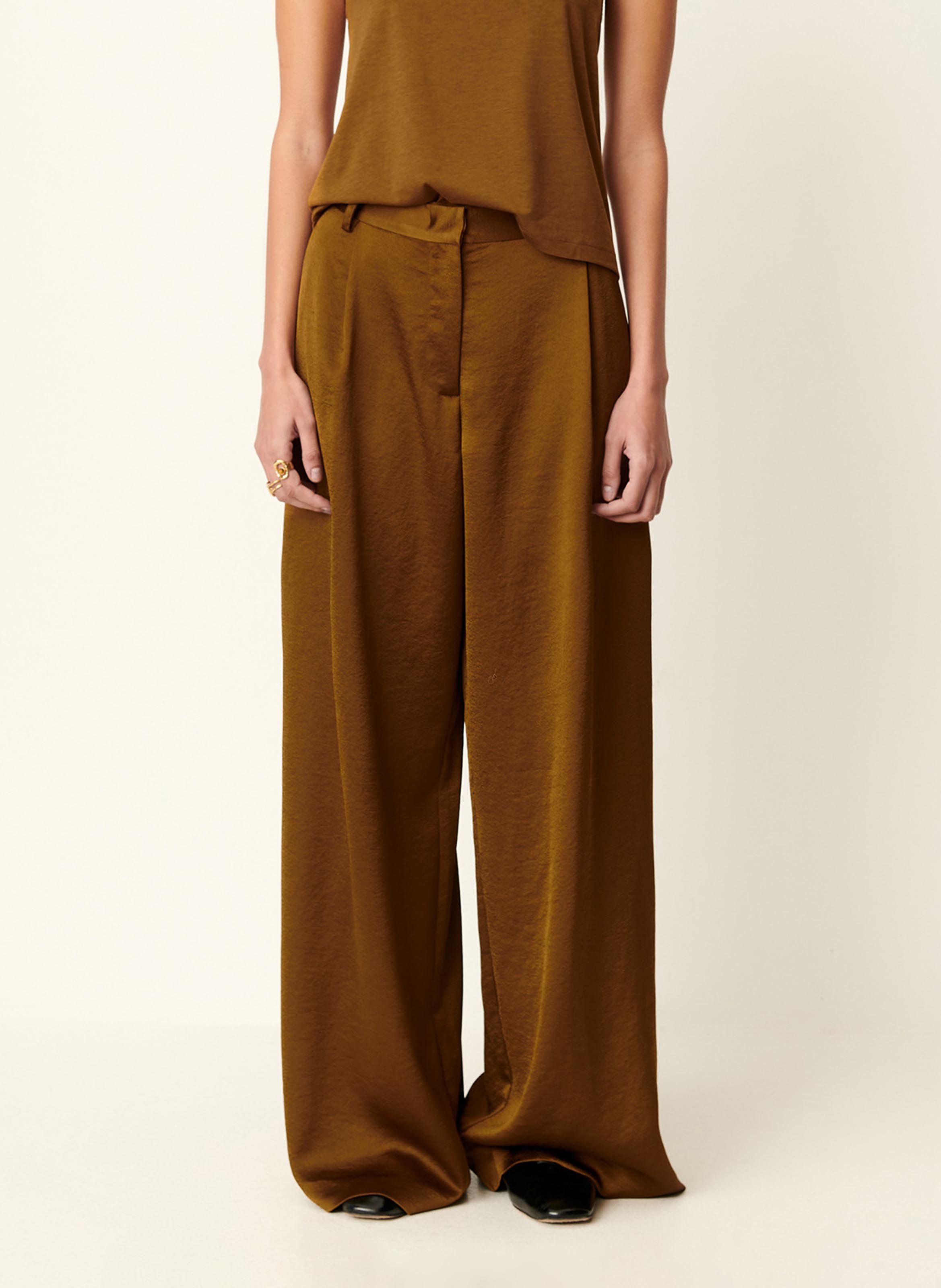 Pantalon fluide large satiné SESSUN Marron
