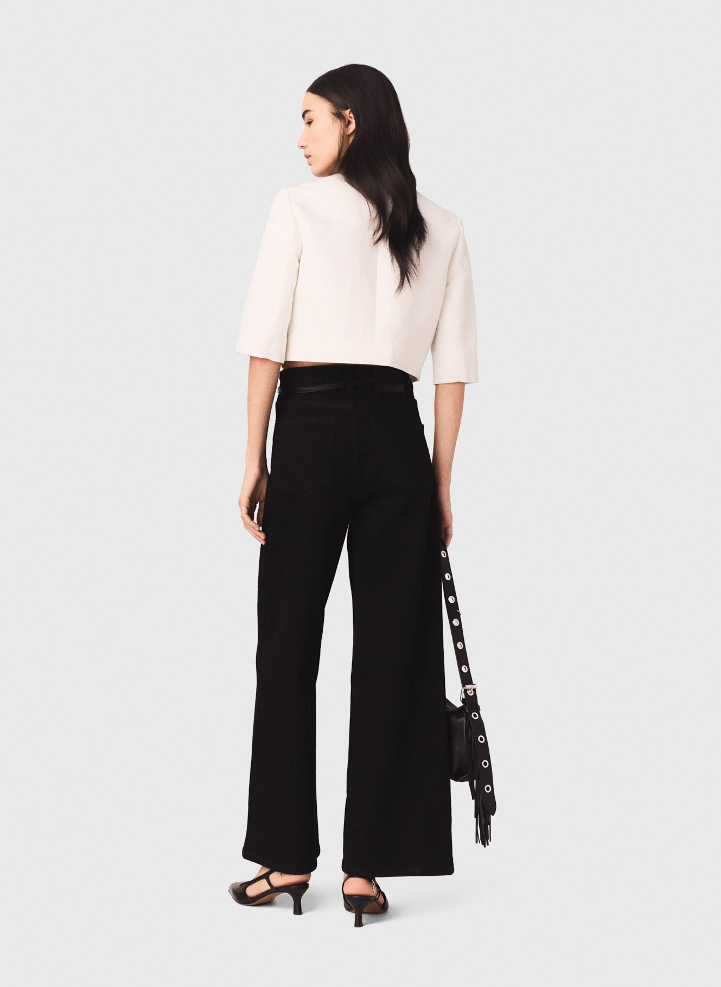 High-rise flared cotton-blend jeans MAJE Black