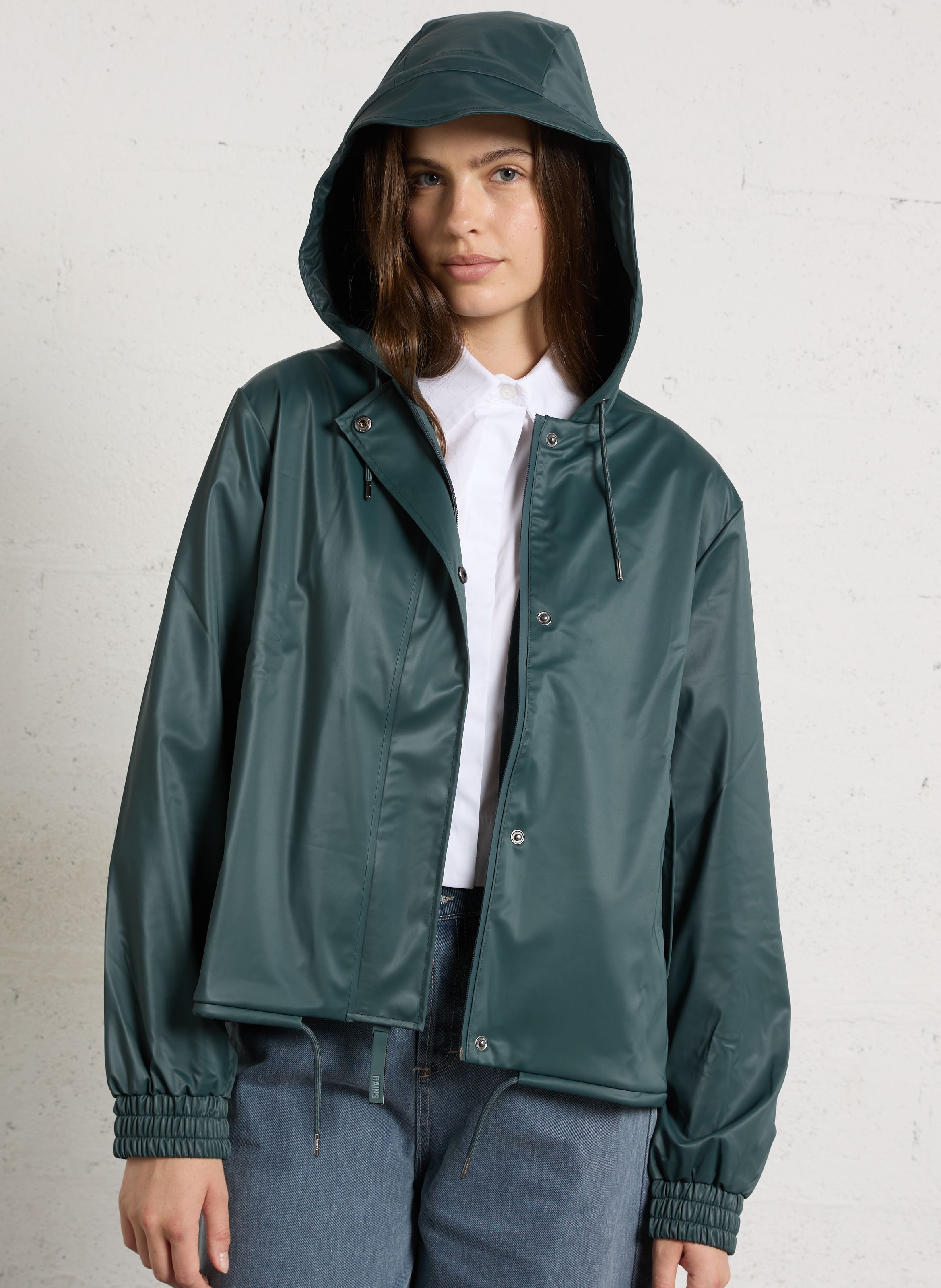 Wasserdichte kurze Windjacke mit Kapuze RAINS Grun