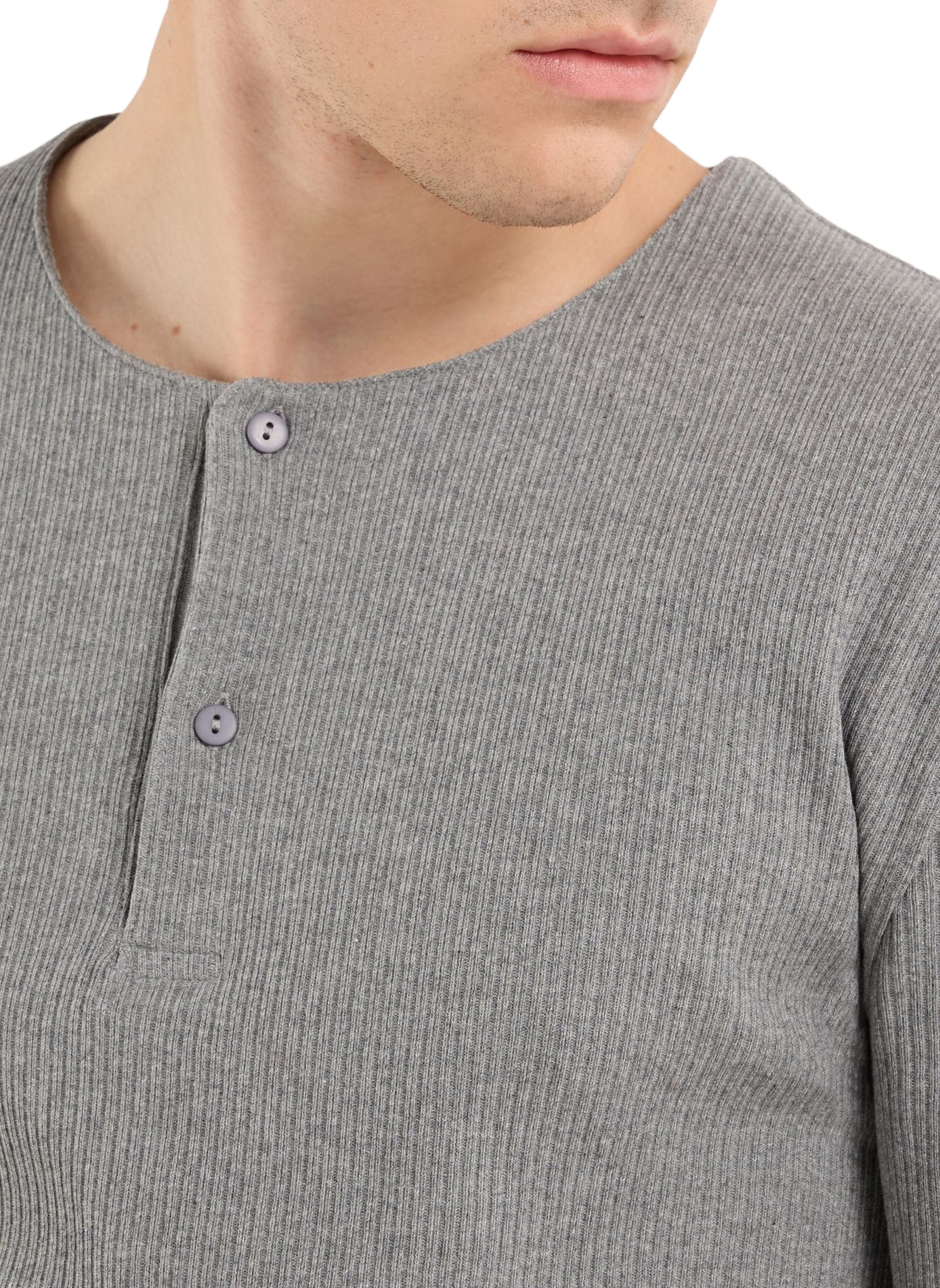 Ribbed cotton henley T-shirt SAISON 1865 Grey