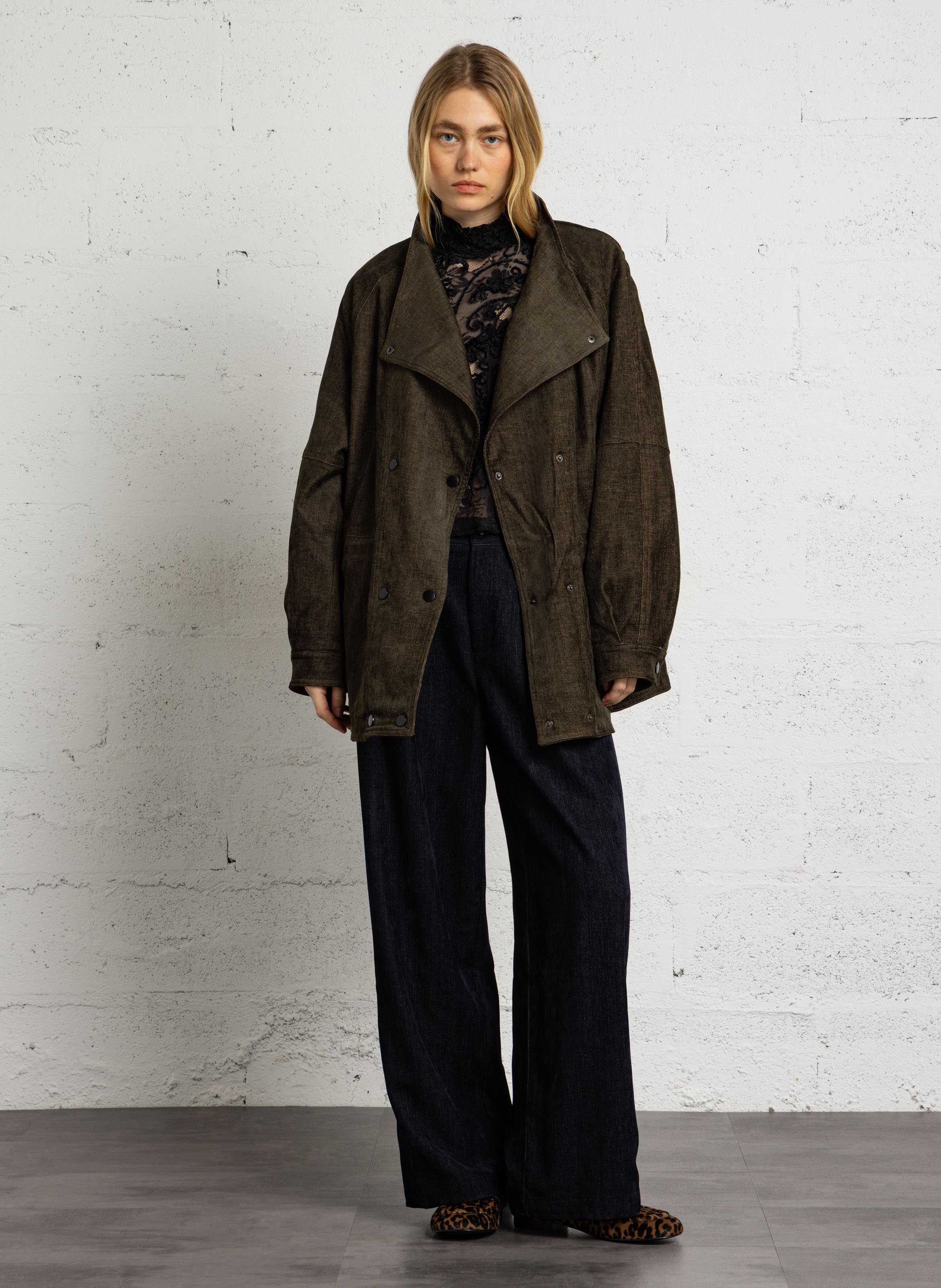 Weiter, einfarbiger Blouson mit Knöpfen SEE U SOON Khaki