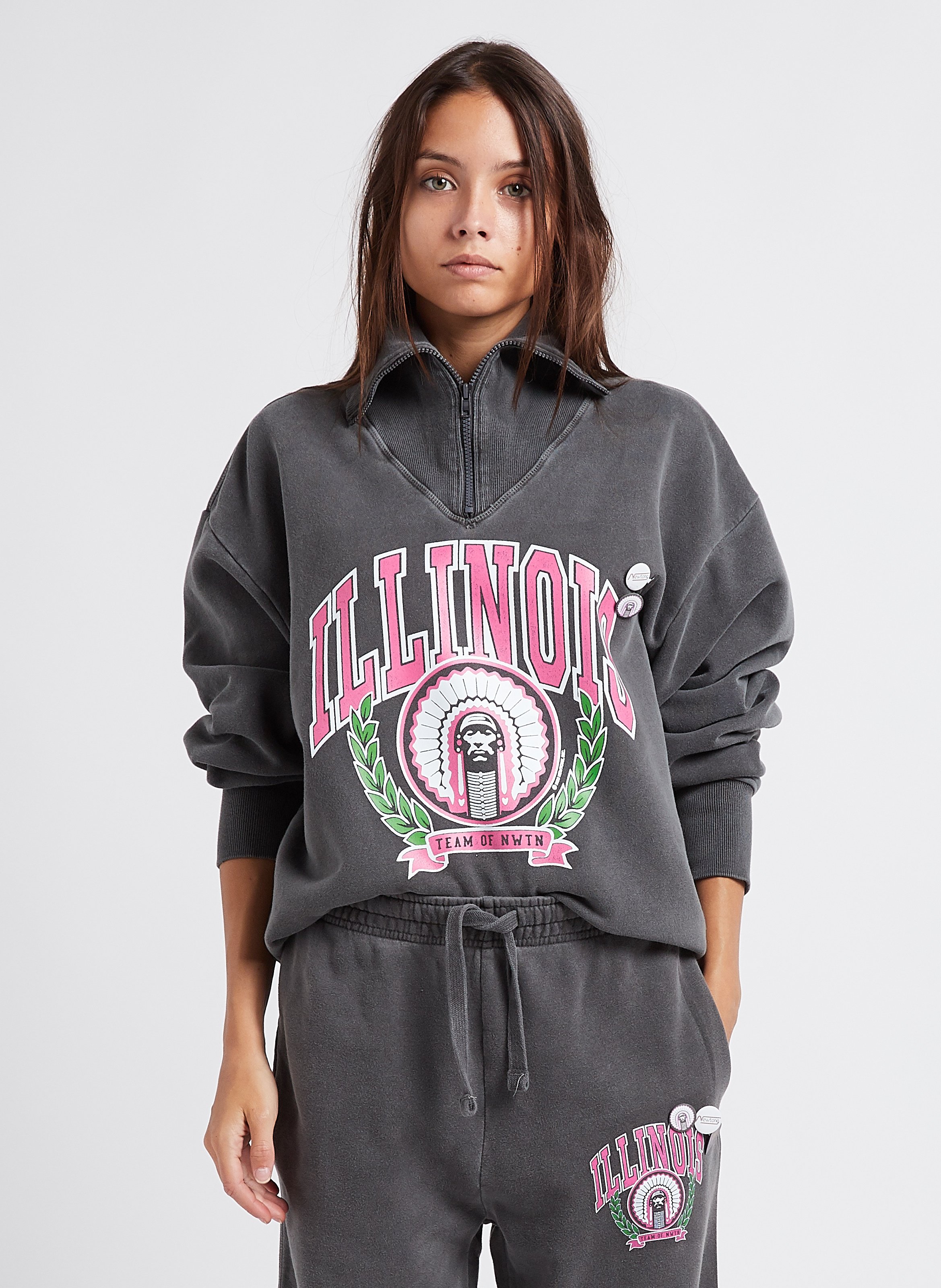 Straight Cotton Sweatshirt With High Zip-neck Pepper Newtone - Women |  Place des Tendances